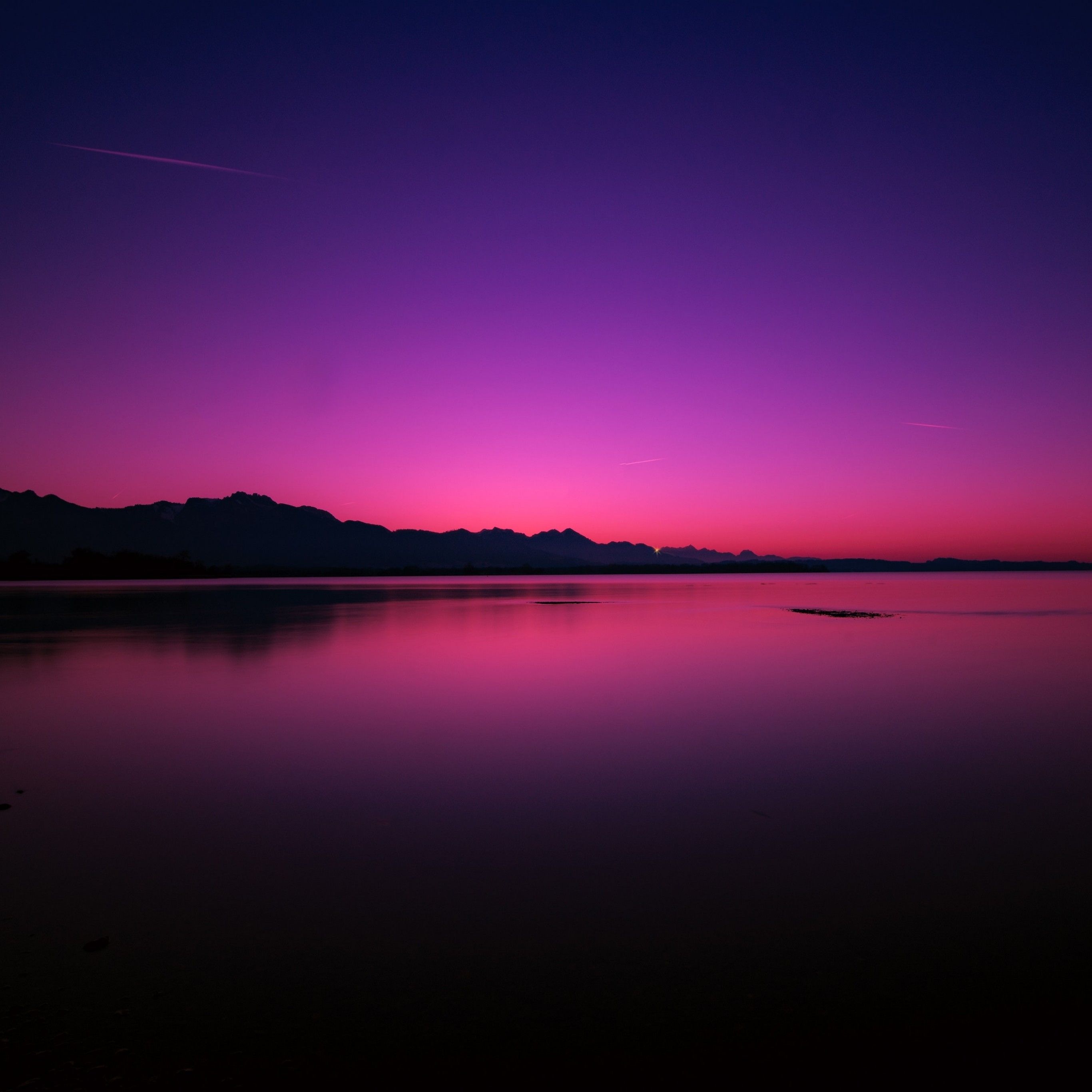 Sunset 4K Wallpaper, Lake, Dusk, Purple sky, Reflection, Dawn, Body of Water, Dark, Backlit, Nature