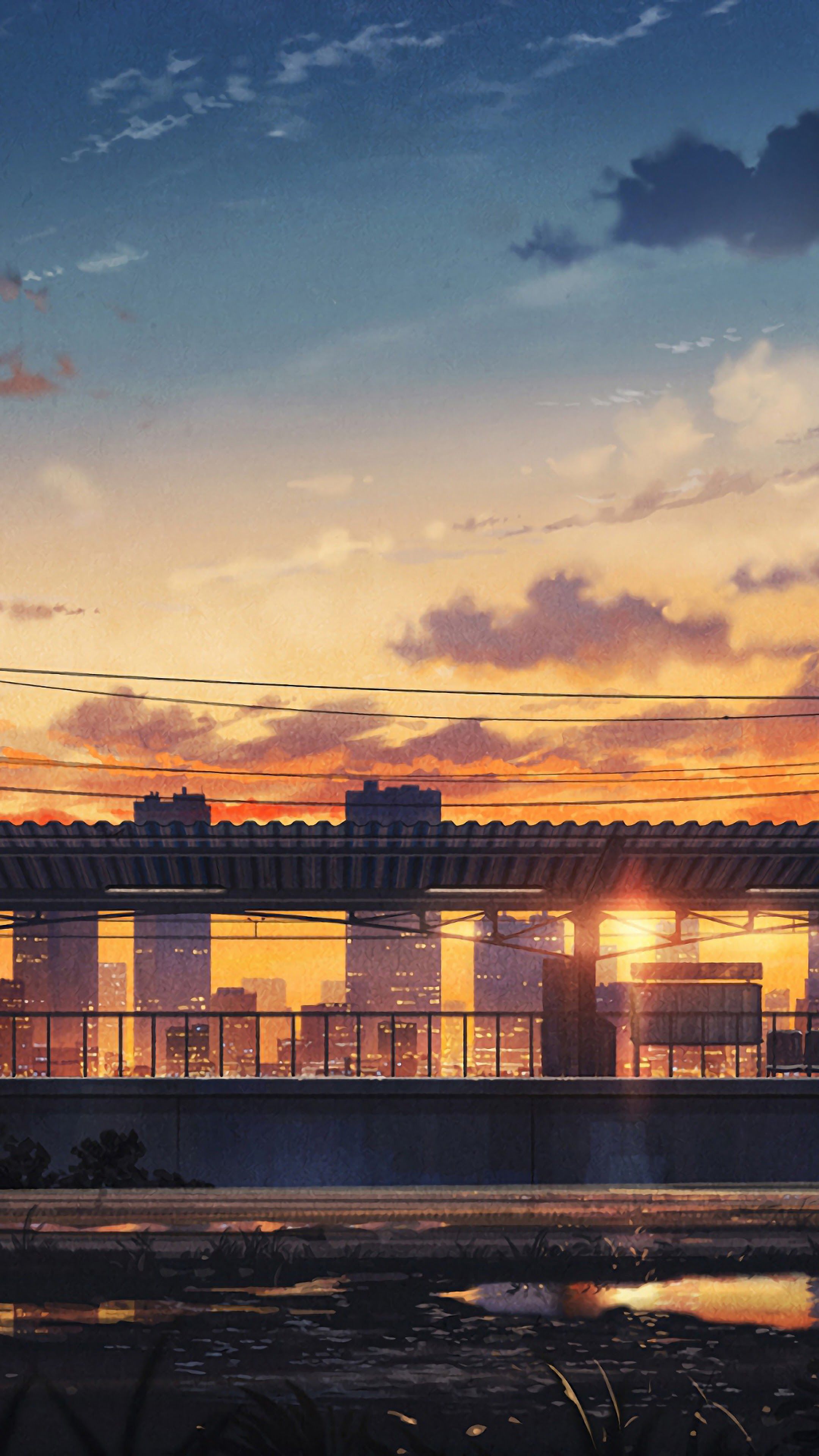 Sunset City Scenery Anime 4K Wallpaper