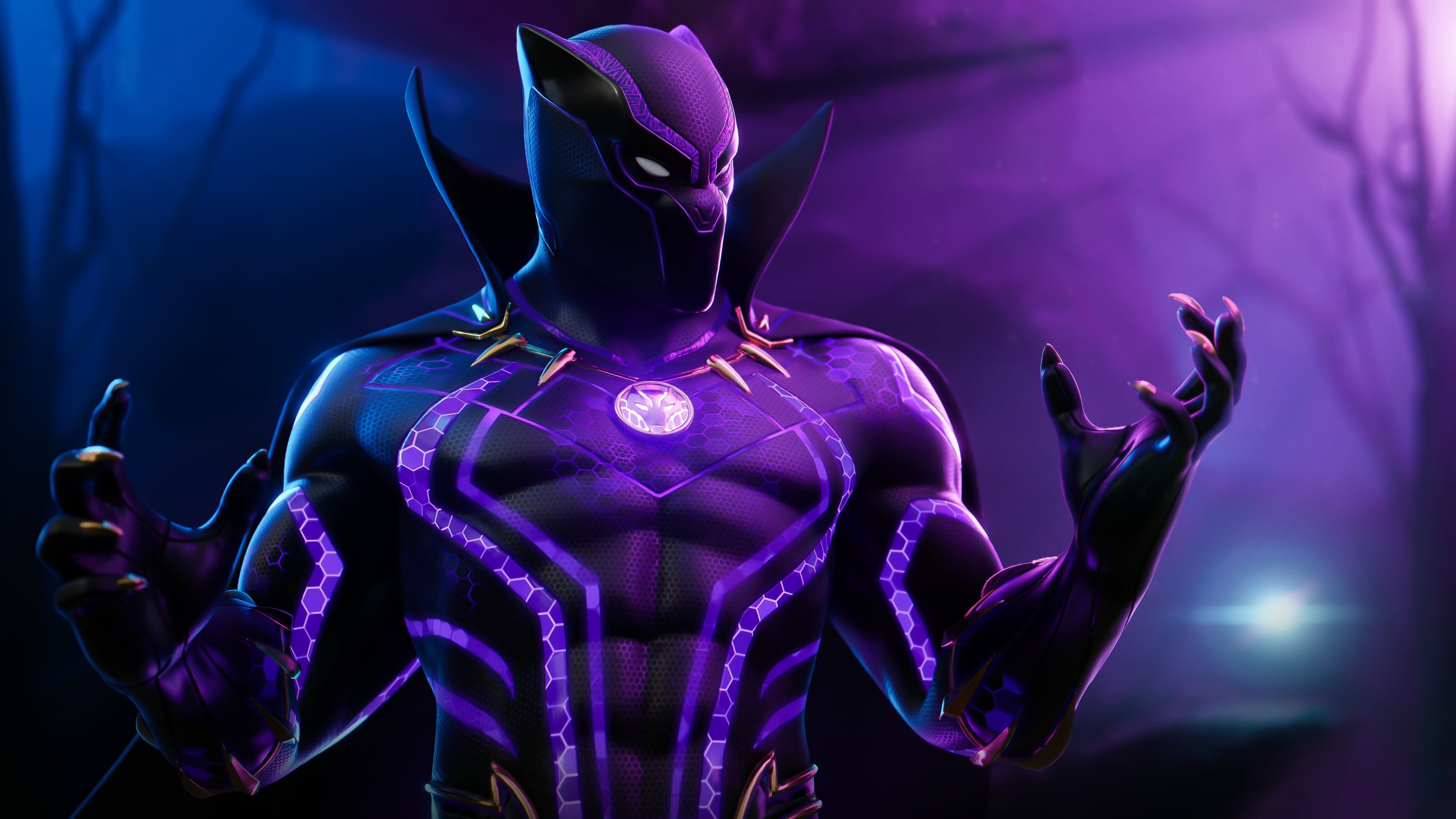 Black Panther 4K Wallpaper, Fortnite, Skin, 2020 Games, Neon, Games