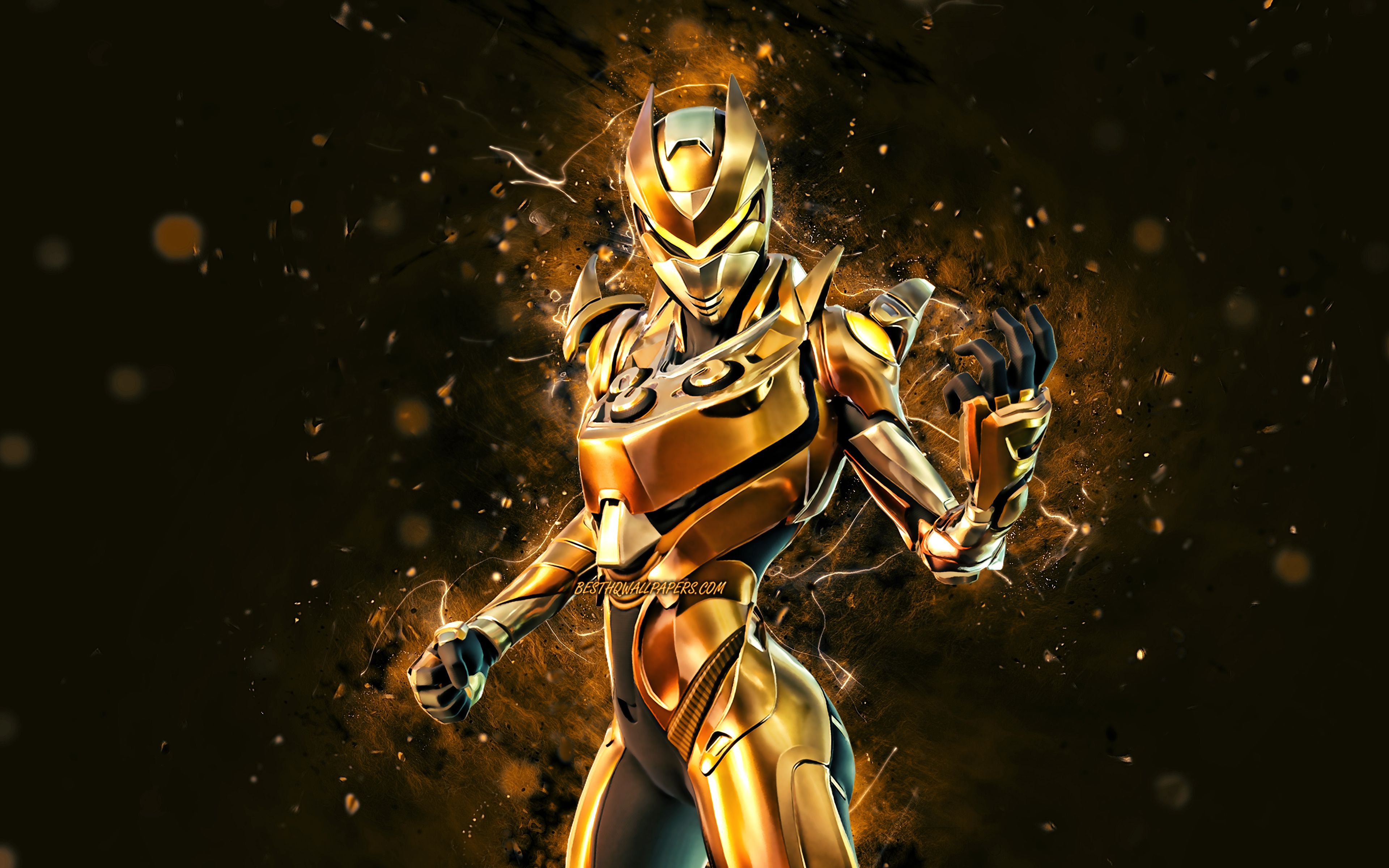 Download wallpaper Gold Oblivion, 4k, yellow neon lights, Fortnite Battle Royale, Fortnite characters, Gold Oblivion Skin, Fortnite, Gold Oblivion Fortnite for desktop with resolution 3840x2400. High Quality HD picture wallpaper