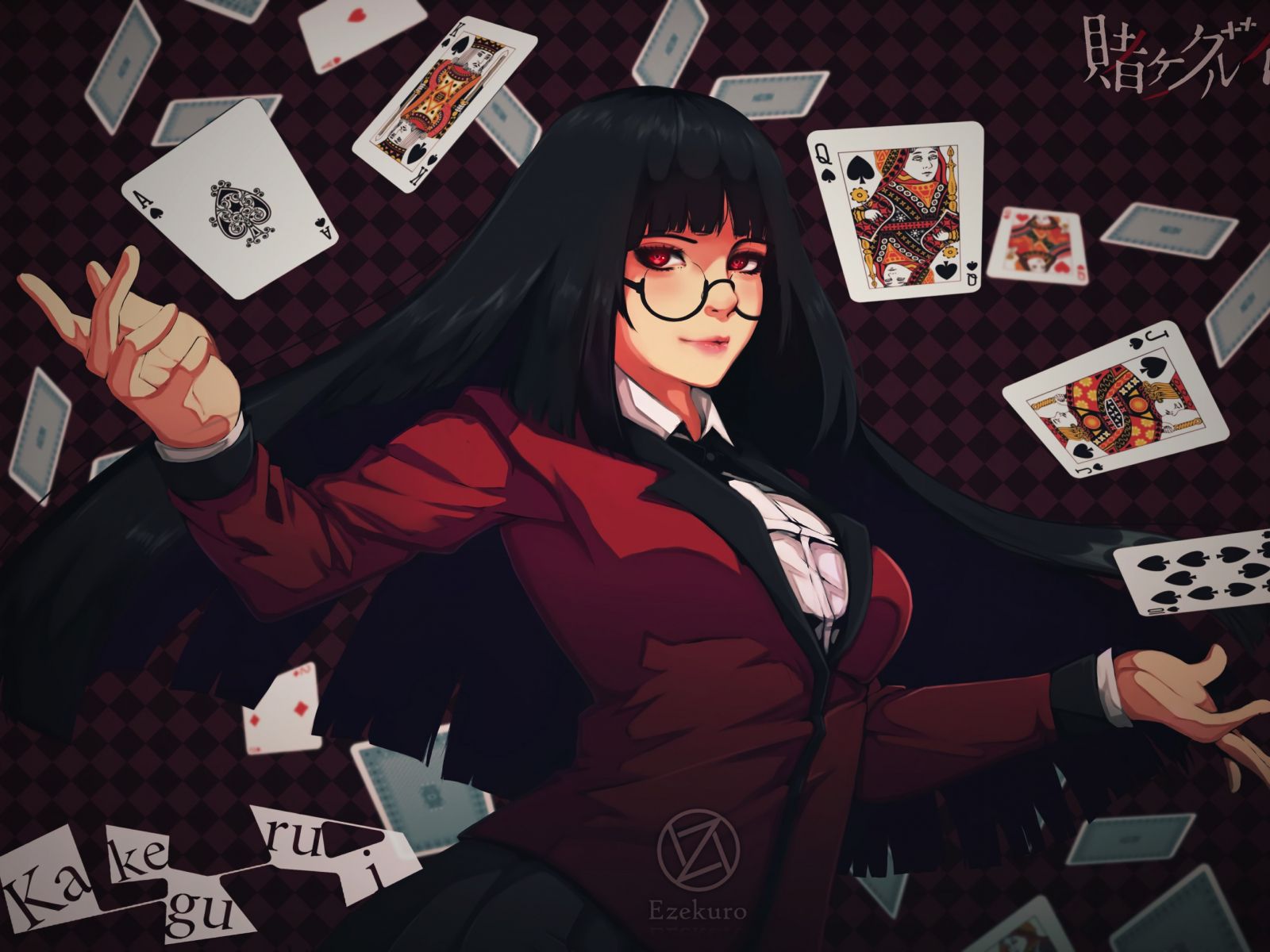 Desktop Wallpaper Yumeko Jabami, Kakegurui, Play Cards, Long Hair, Anime Girl, HD Image, Picture, Background, Ffd42b