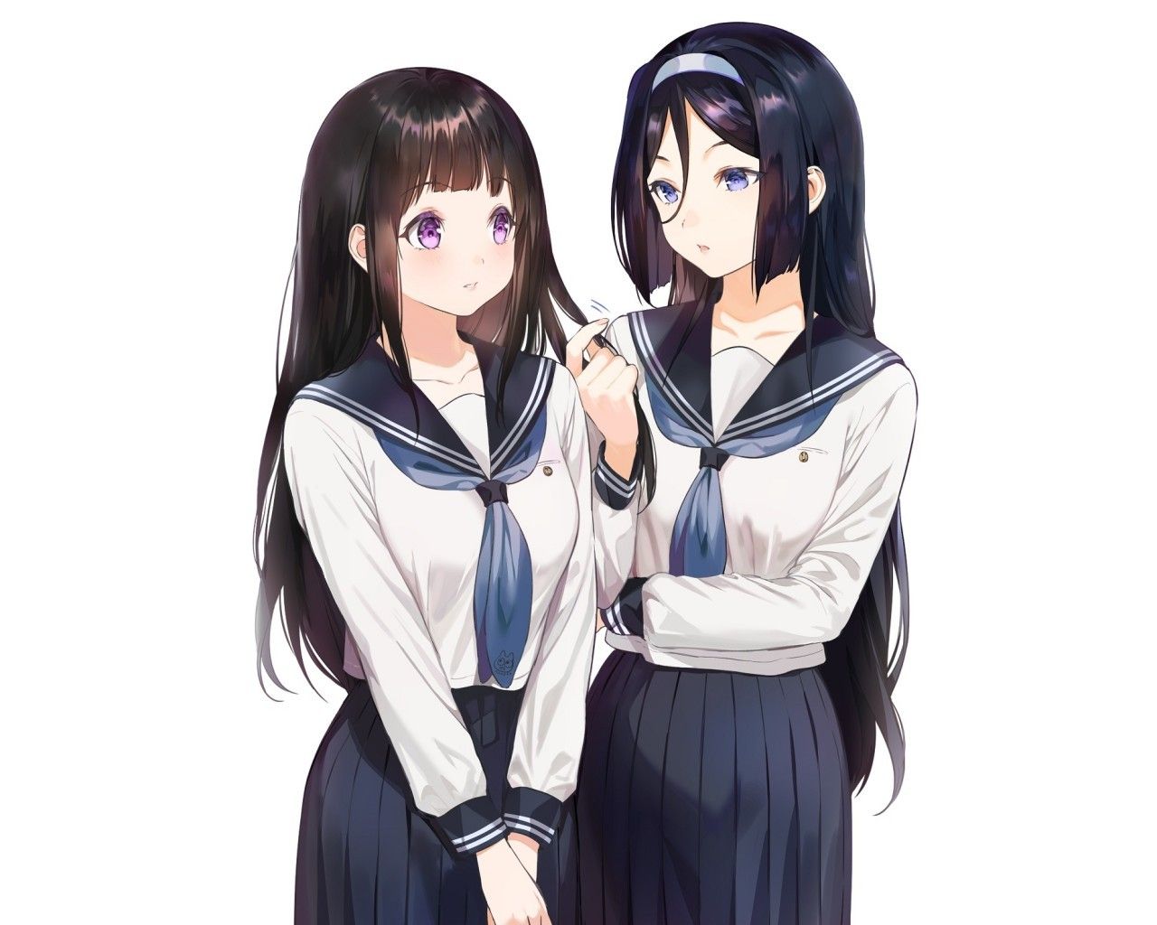 Download 1280x1024 Irisu Fuyumi, Cyitanda Eru, Hyouka, School Uniform, Pretty Anime Girls Wallpaper