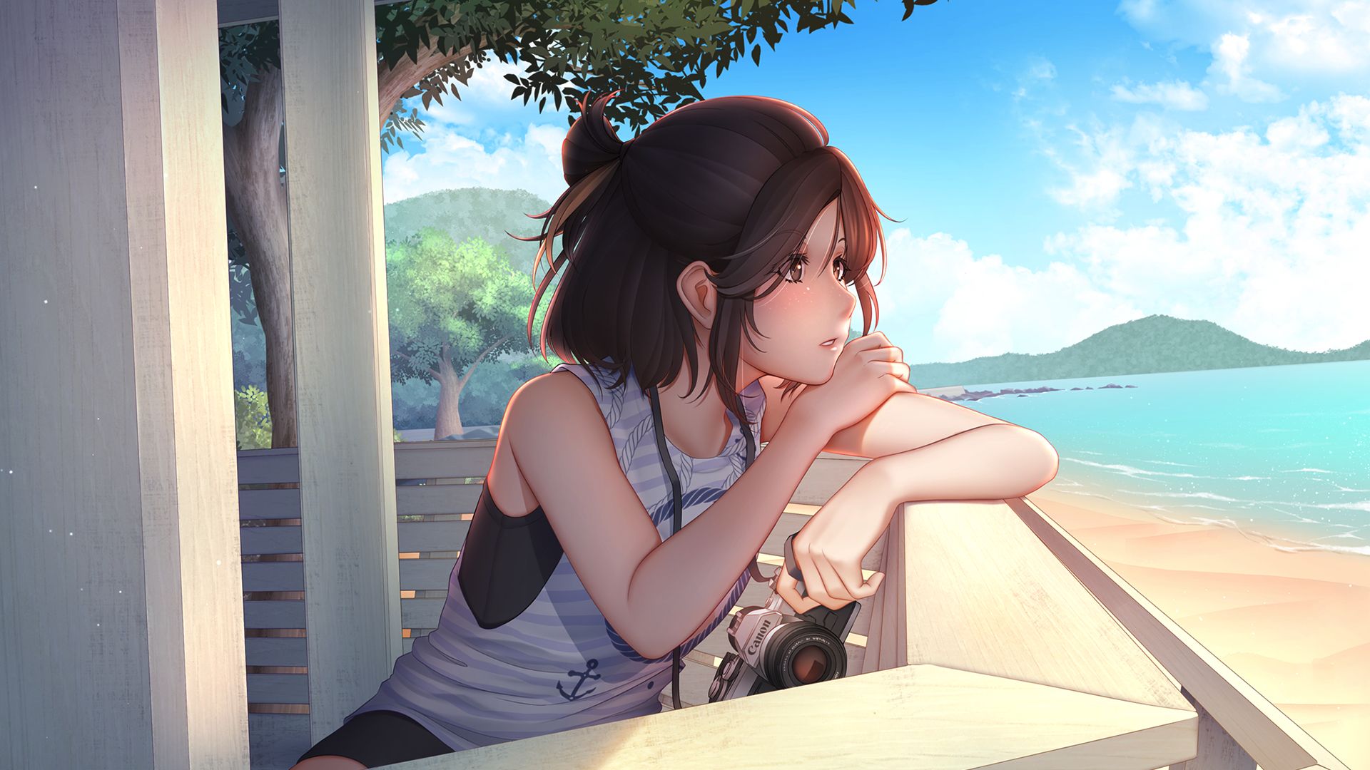 Desktop Wallpaper Original, Anime Girl, Summer, Beach, HD Image, Picture, Background, 7zpigb