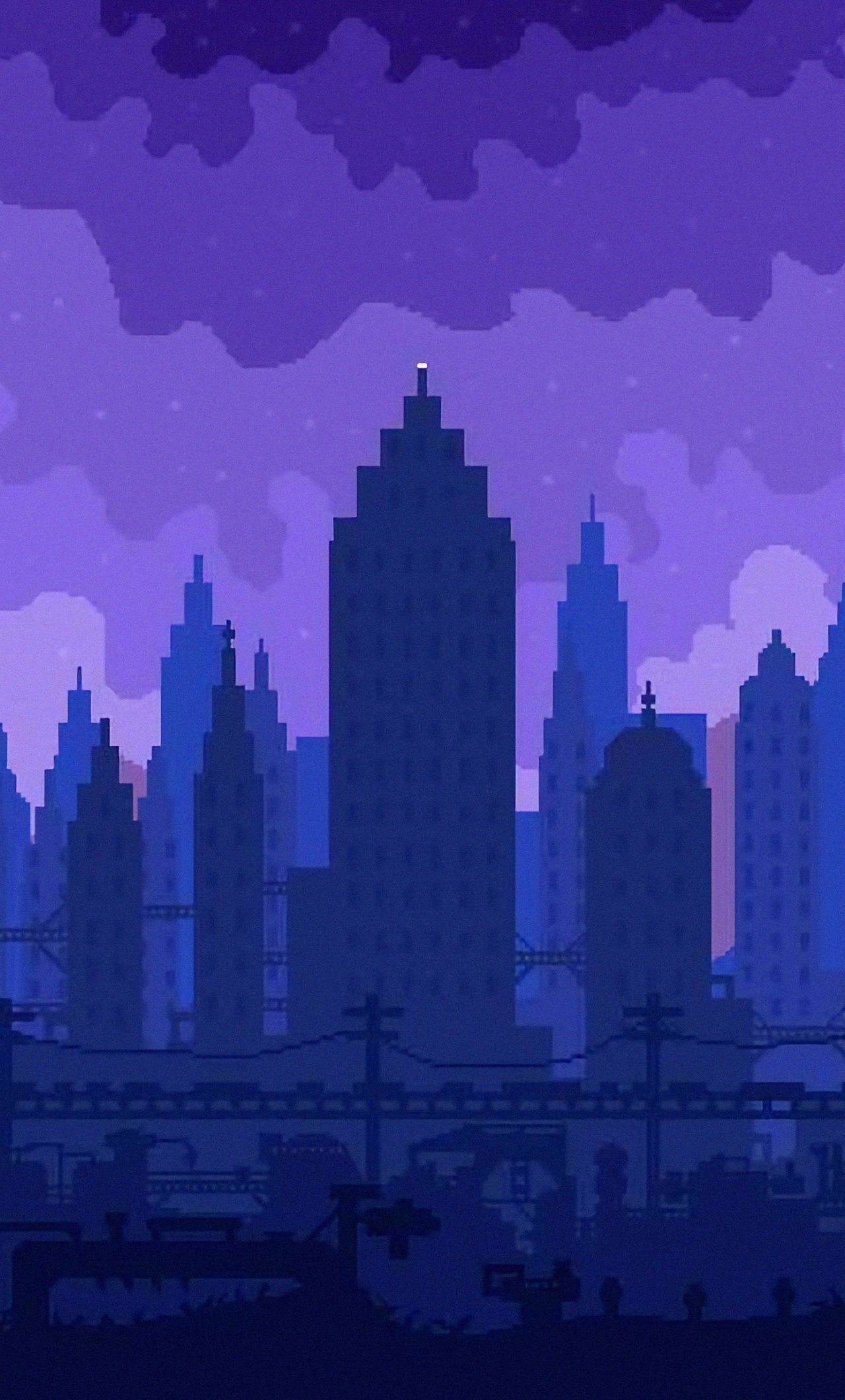 Download High skies, cityscape, silhouette, pixel art wallpaper, 1280x iPhone 6 Plus