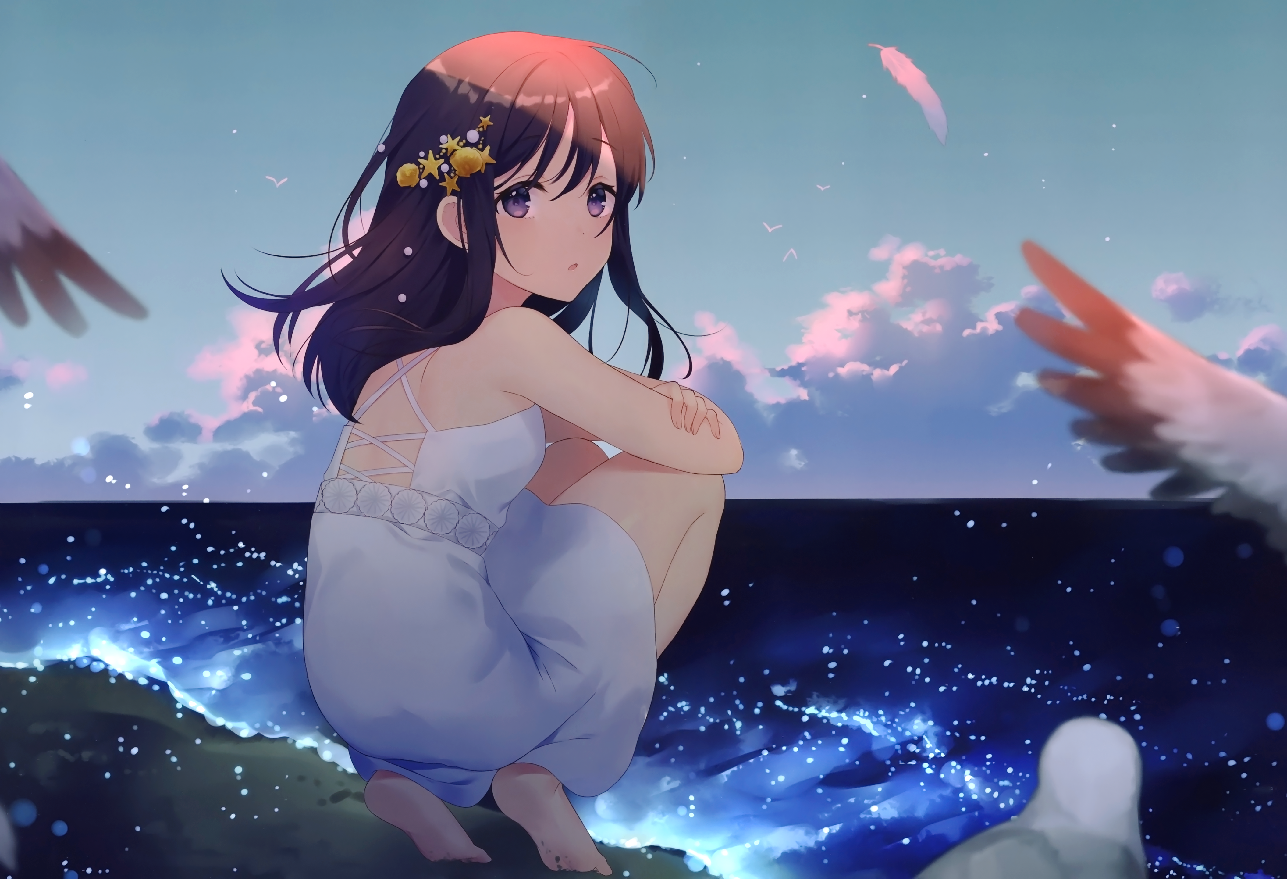Wallpaper, anime girls, summer dress, beach, sea 4223x2883