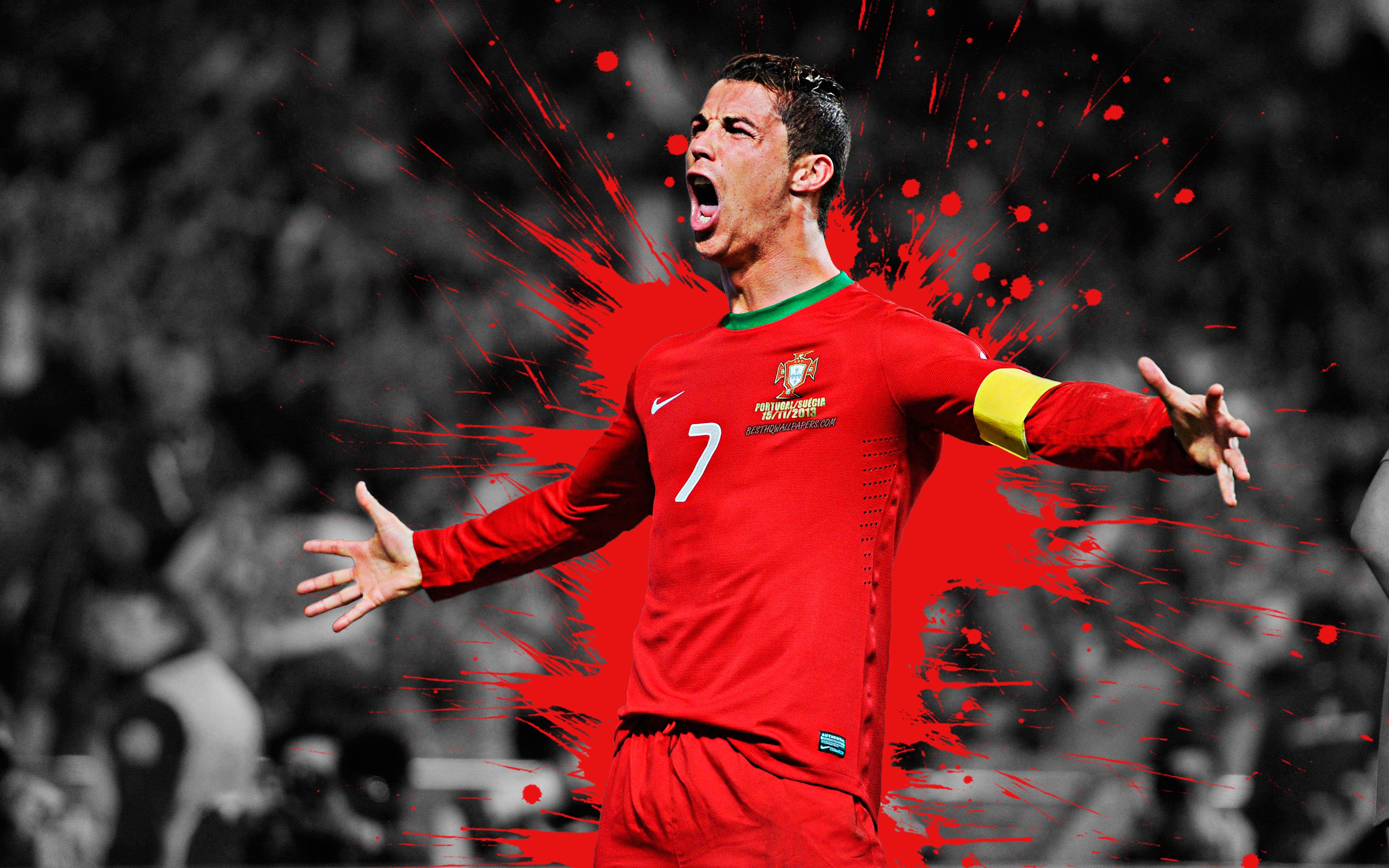 Download wallpaper Cristiano Ronaldo, 4k, Portugal national football team, art, splashes of paint, grunge art, Portuguese footballer, creative art, Portugal, football for desktop with resolution 3840x2400. High Quality HD picture wallpaper