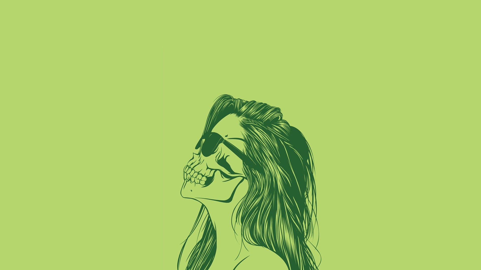 women, skulls, minimalistic, vector, green background wallpaper