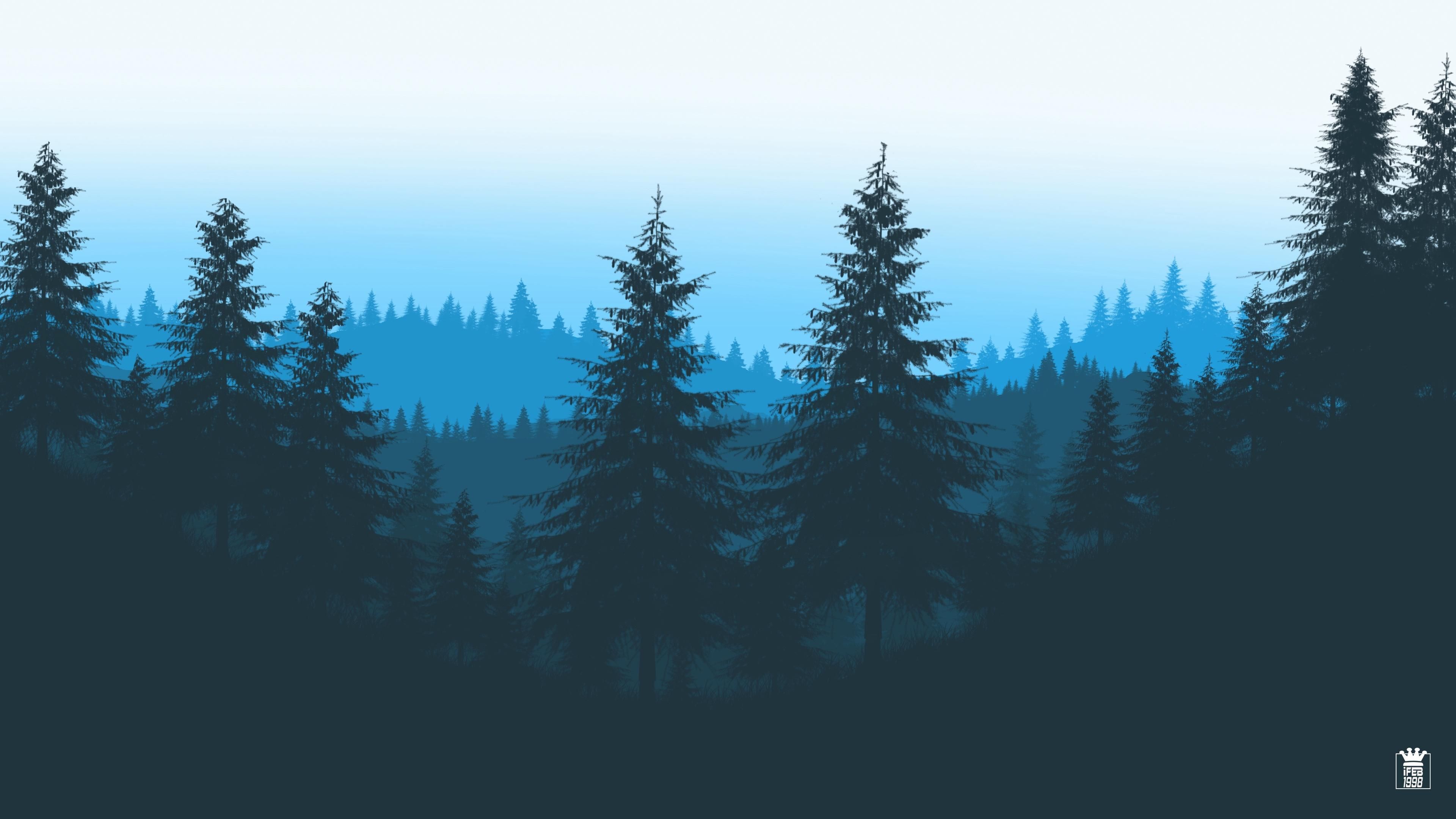Forest, Trees, Mountains, Art, Vector