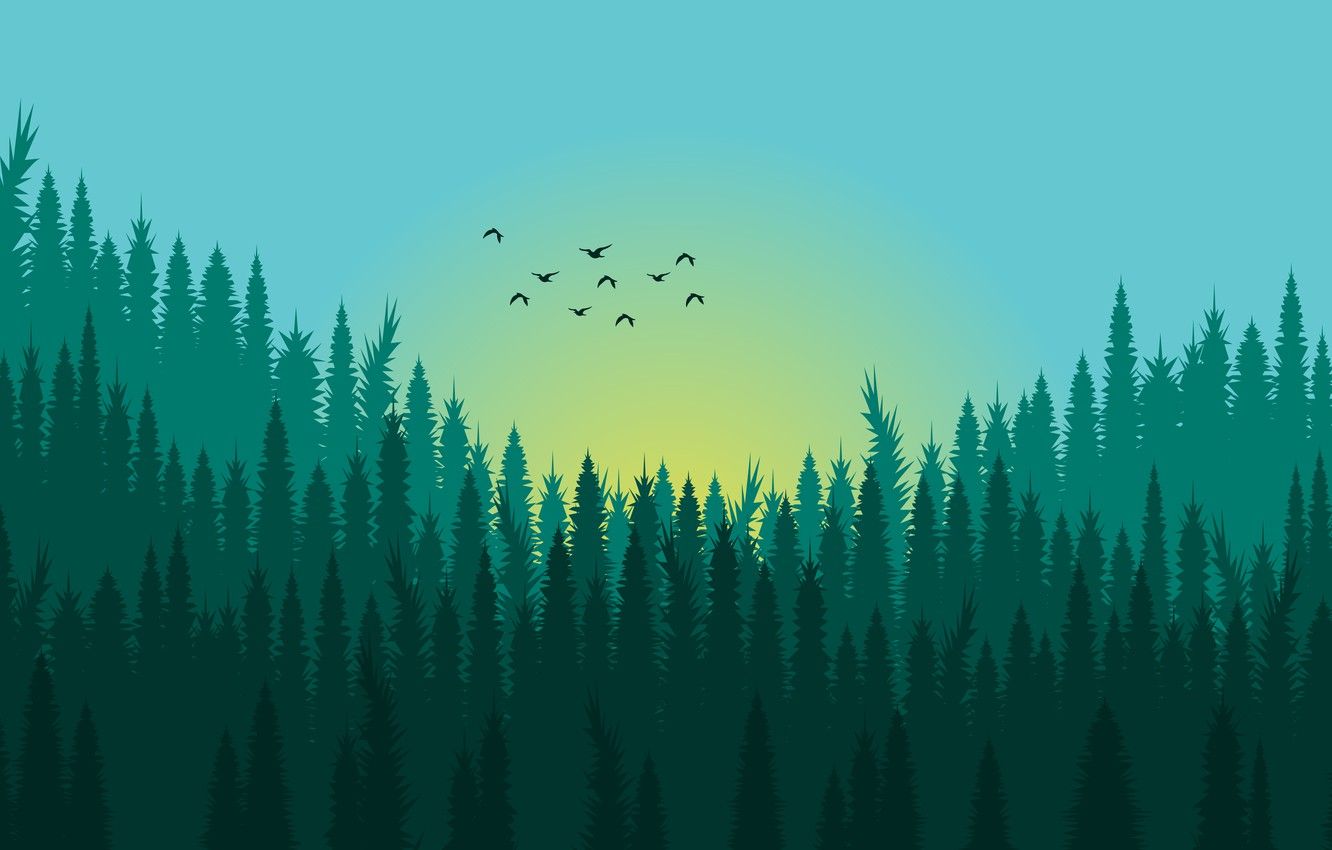 Wallpaper green, forest, vector art, sky clear image for desktop, section минимализм