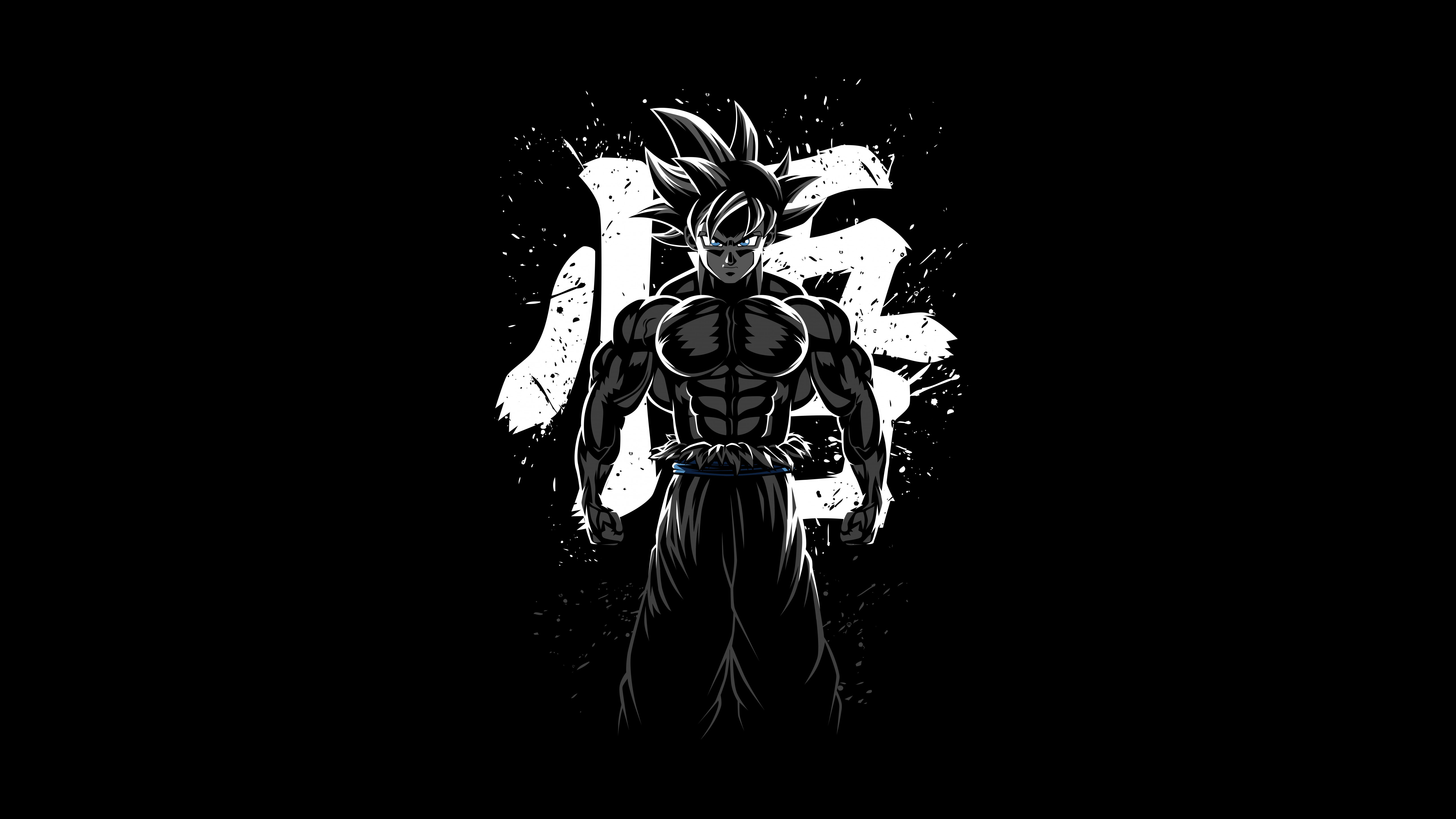 Goku Musculoso Wallpaper 4K, Dragon Ball Z, AMOLED, Minimal, Black Background, Black Dark