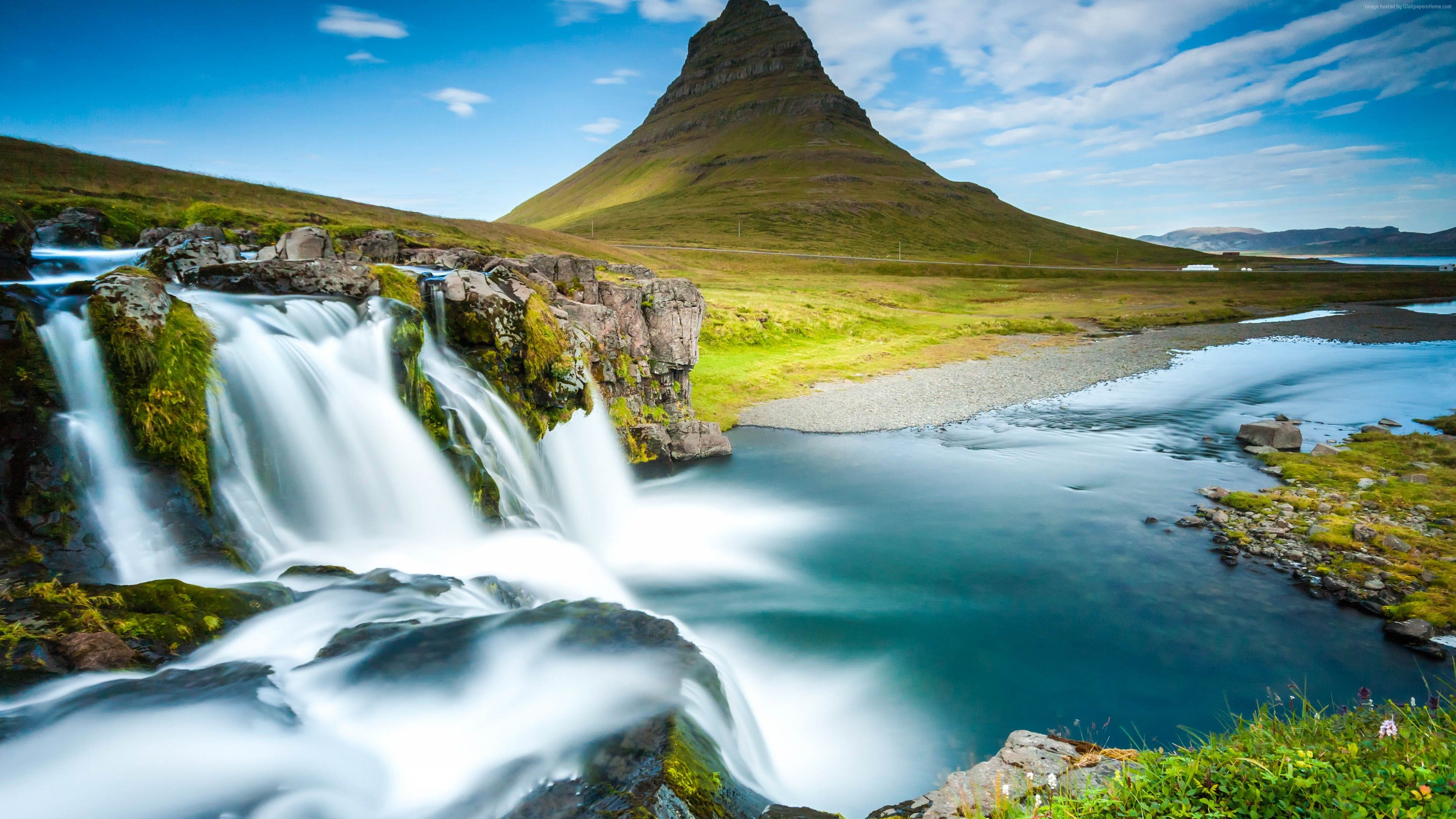 Wallpaper Reykjavik, Iceland, waterfall, river, mountain, 4k, Travel Wallpaper Download Resolution 4K Wallpaper