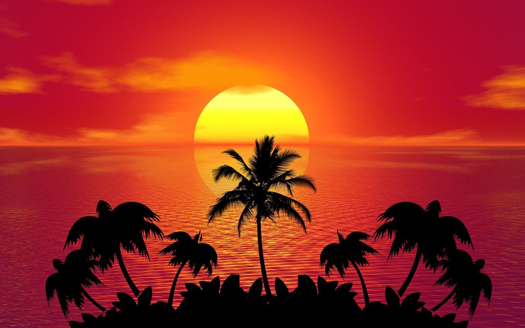 Tropical Island Summer Red Sunset Beach Ocean Palm Wallpaper HD, Wallpaper13.com