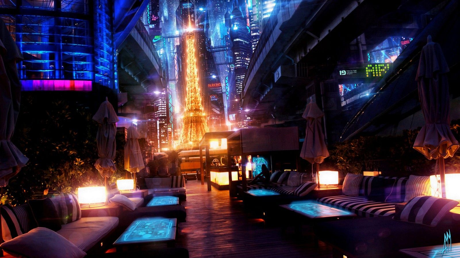 Eiffel Tower, Paris, video games, night, futuristic, France, cyberpunk, artwork, terrace, neon, Remember Me, street wallpaper