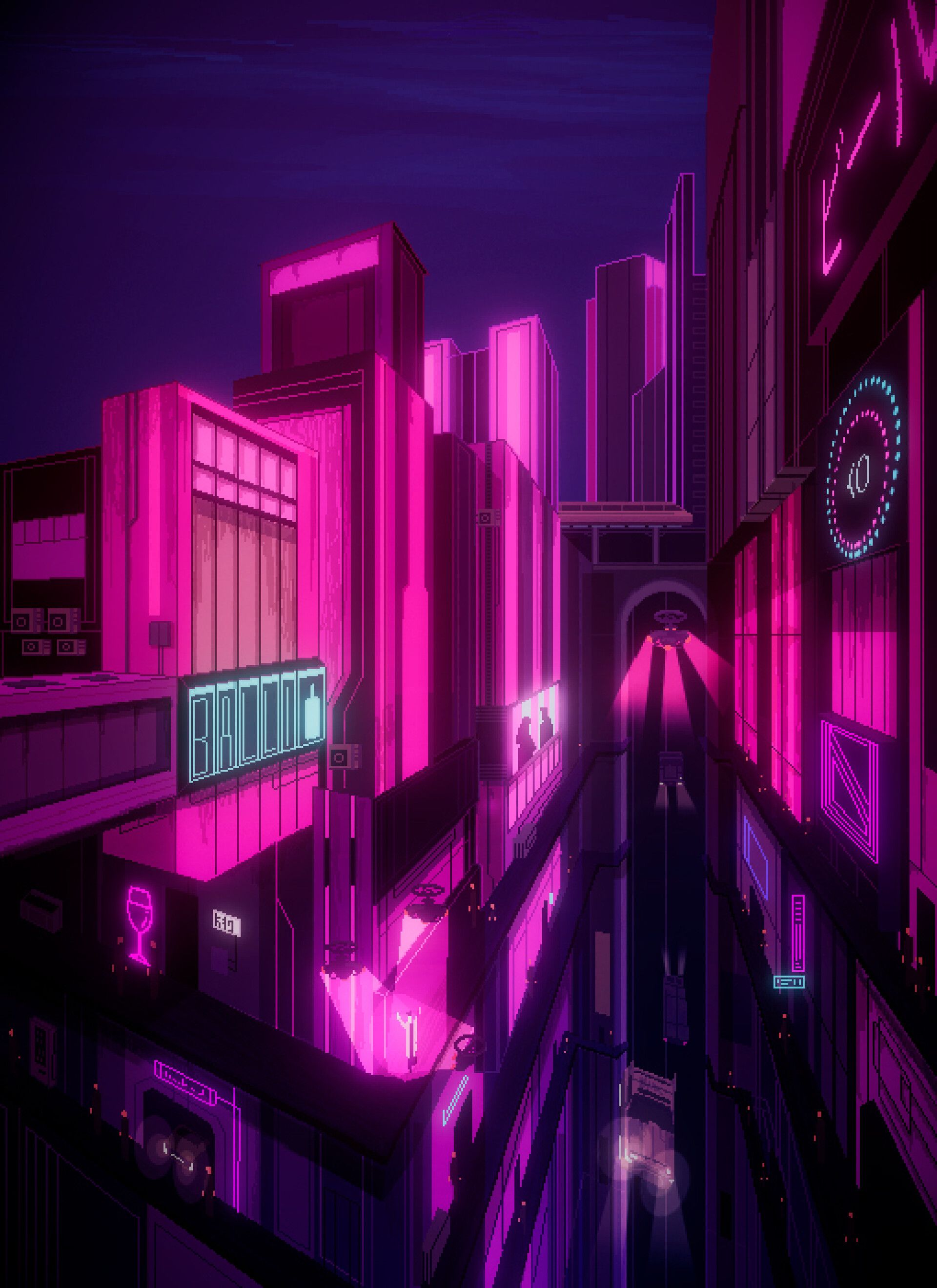 Cyberpunk Future Neon City Pixel Art, Ricardo Juchem