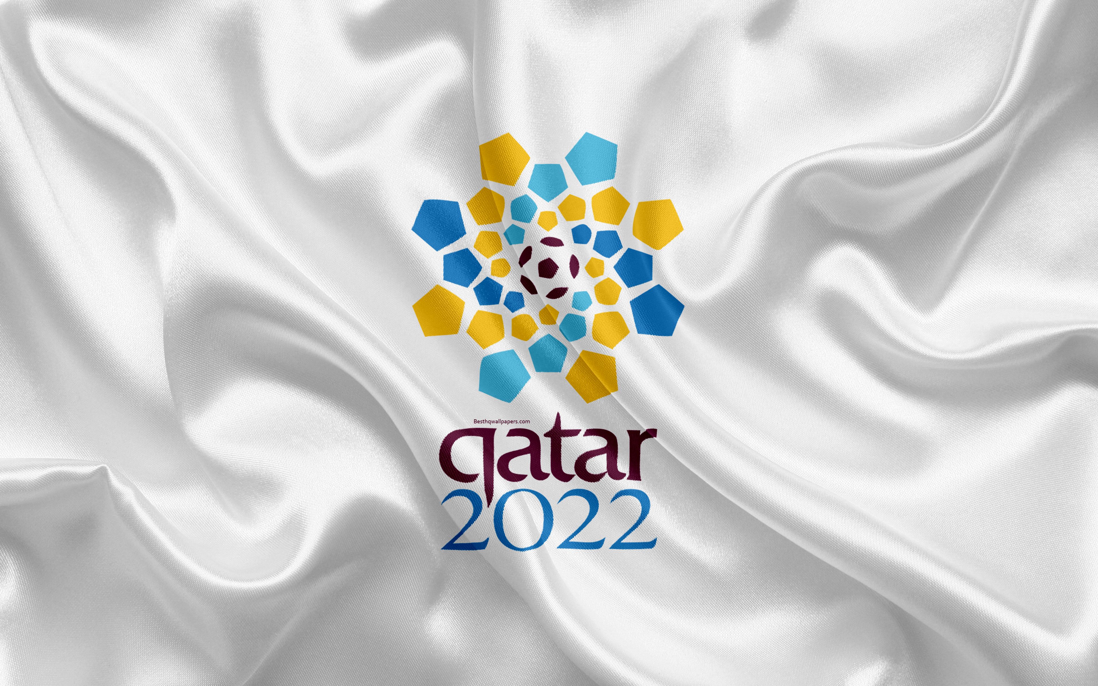 Download wallpaper Qatar 4k, logo, emblem, football, 2022 FIFA World Cup, Soccer World Cup, Qatar for desktop with resolution 3840x2400. High Quality HD picture wallpaper