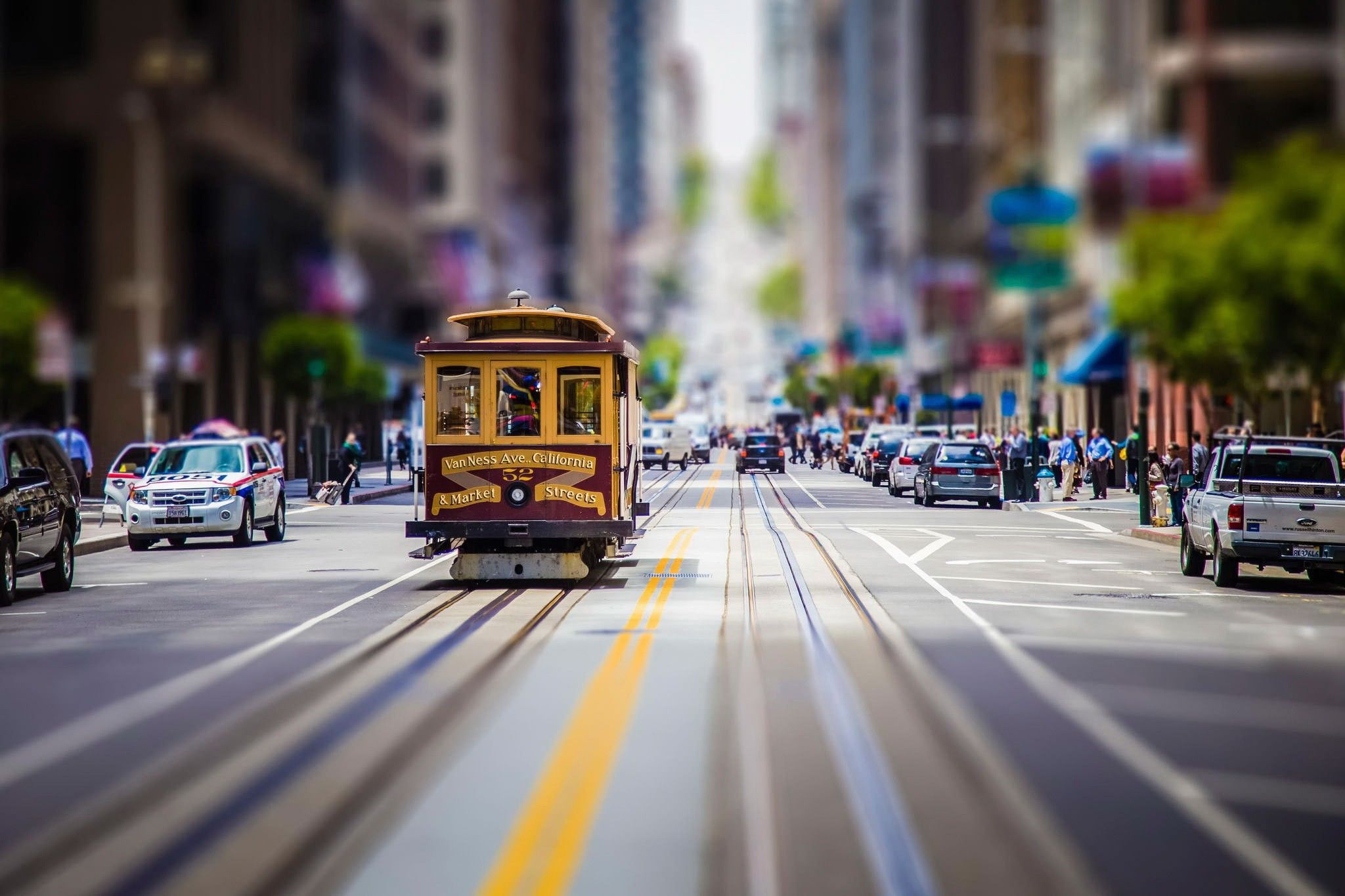 San Francisco, City, Street, Tilt Shift, Tram, Cityscape, Car, Blurred, Building Wallpaper HD / Desktop and Mobile Background