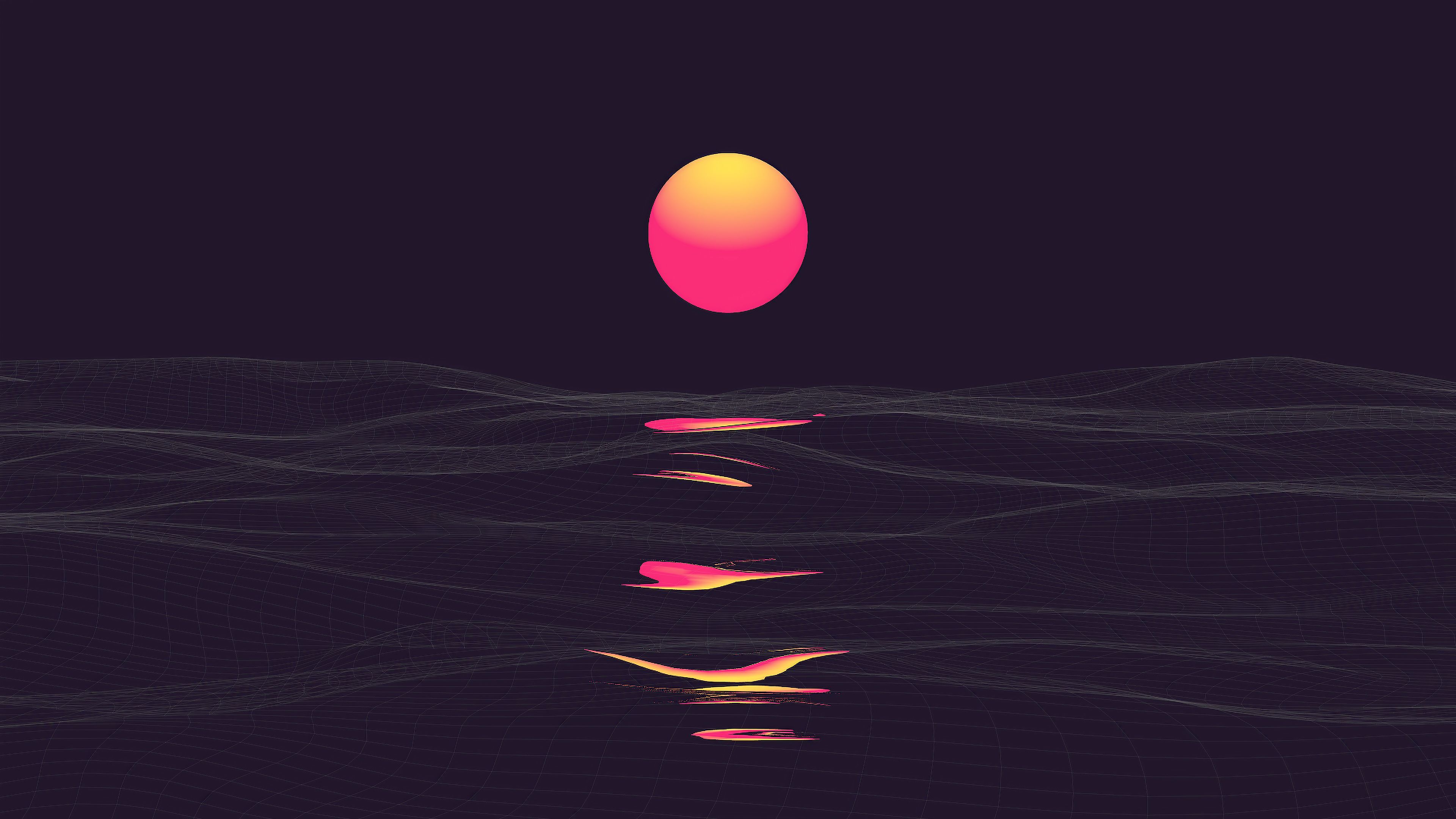 Retrowave Sunrise Reflection Clear Sky 4k, HD Abstract, 4k Wallpaper, Image, Background, Photo and Picture