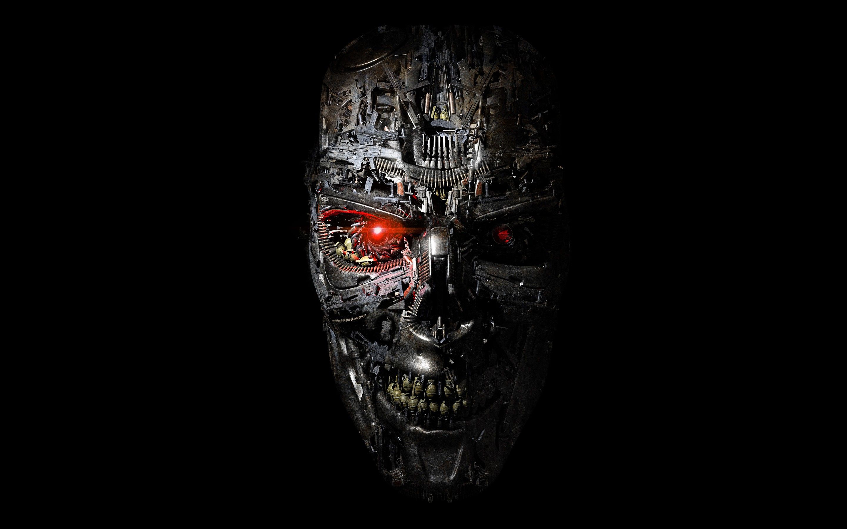 #steel, #digital Art, #science Fiction, #robot, #skull, #Terminator Genisys, #gears, #face, #red Eyes, #cyborg, #CGI, #artwork, #movies, #T 1000, #black Background, #metal, #Terminator, #machine, #teeth, Wallpaper. Mocah HD Wallpaper