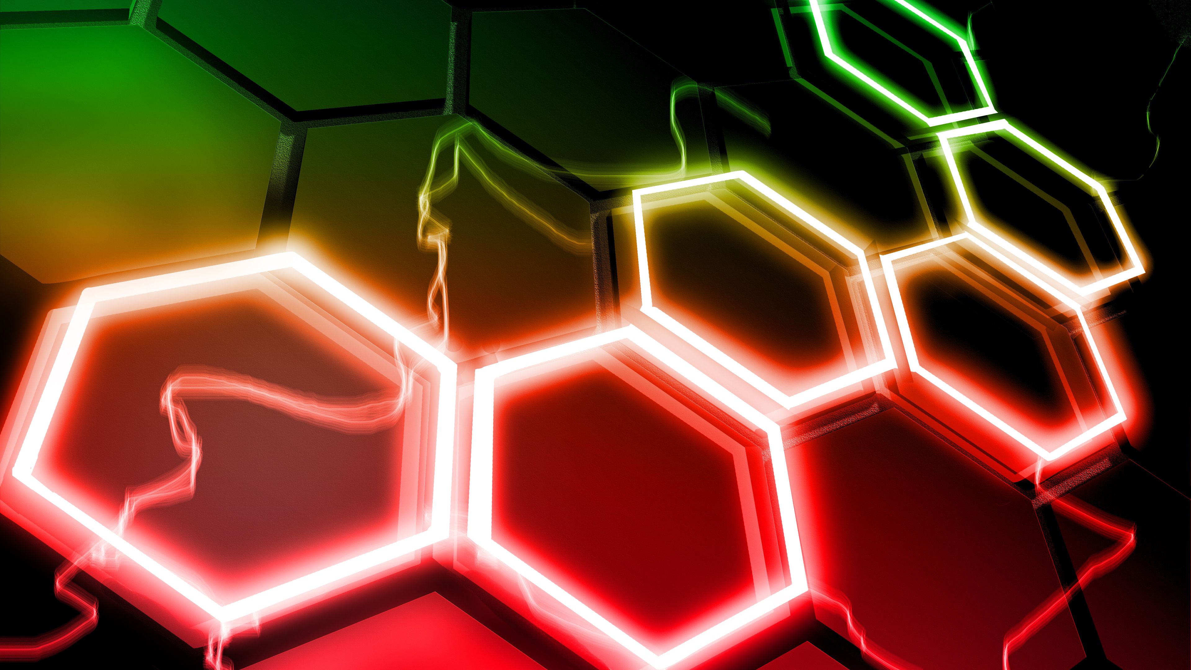 Red And Green Hexagonn 4K HD Abstract Wallpaper