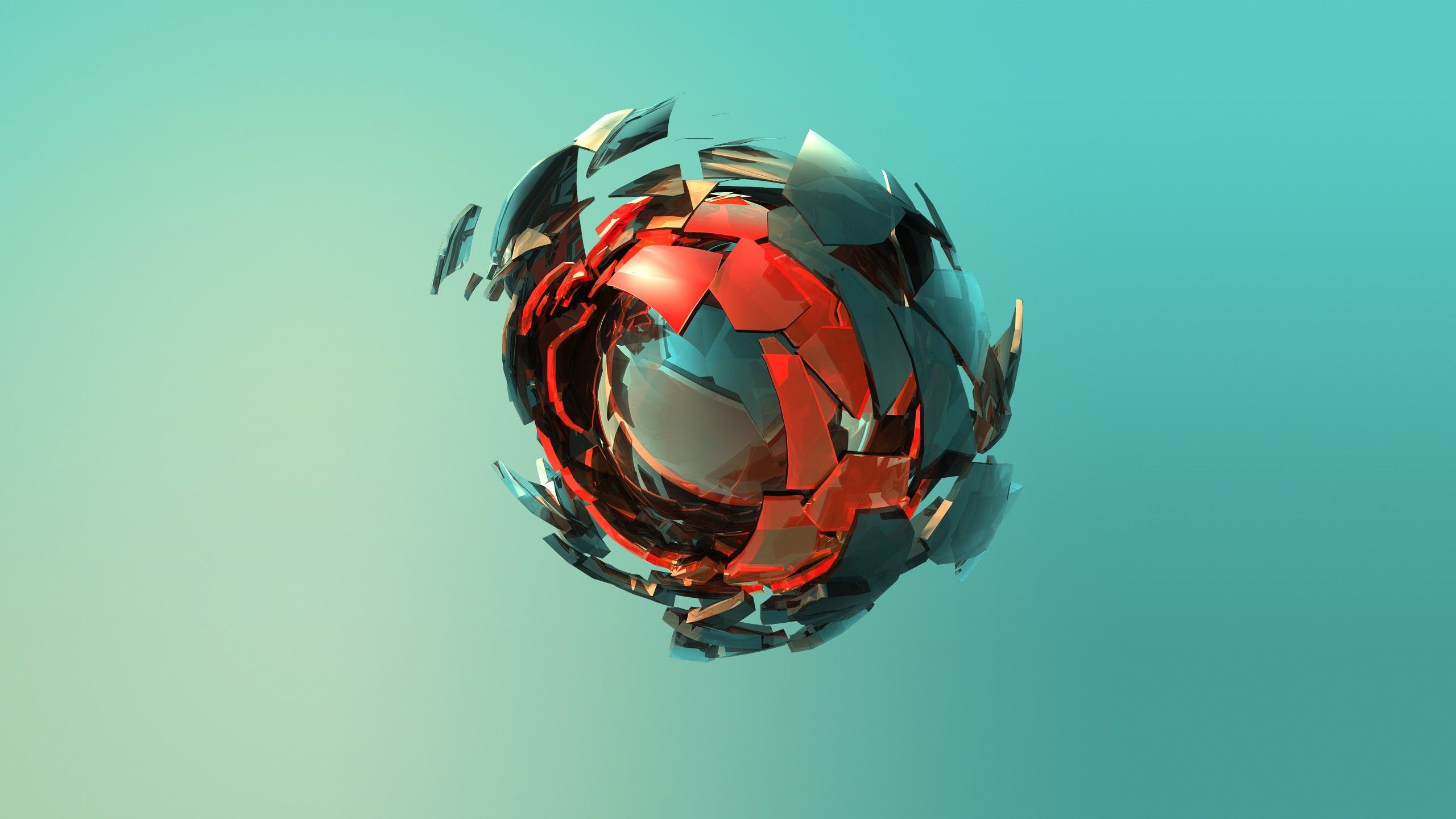 Wallpaper sphere, 3D, red, green, HD, Abstract