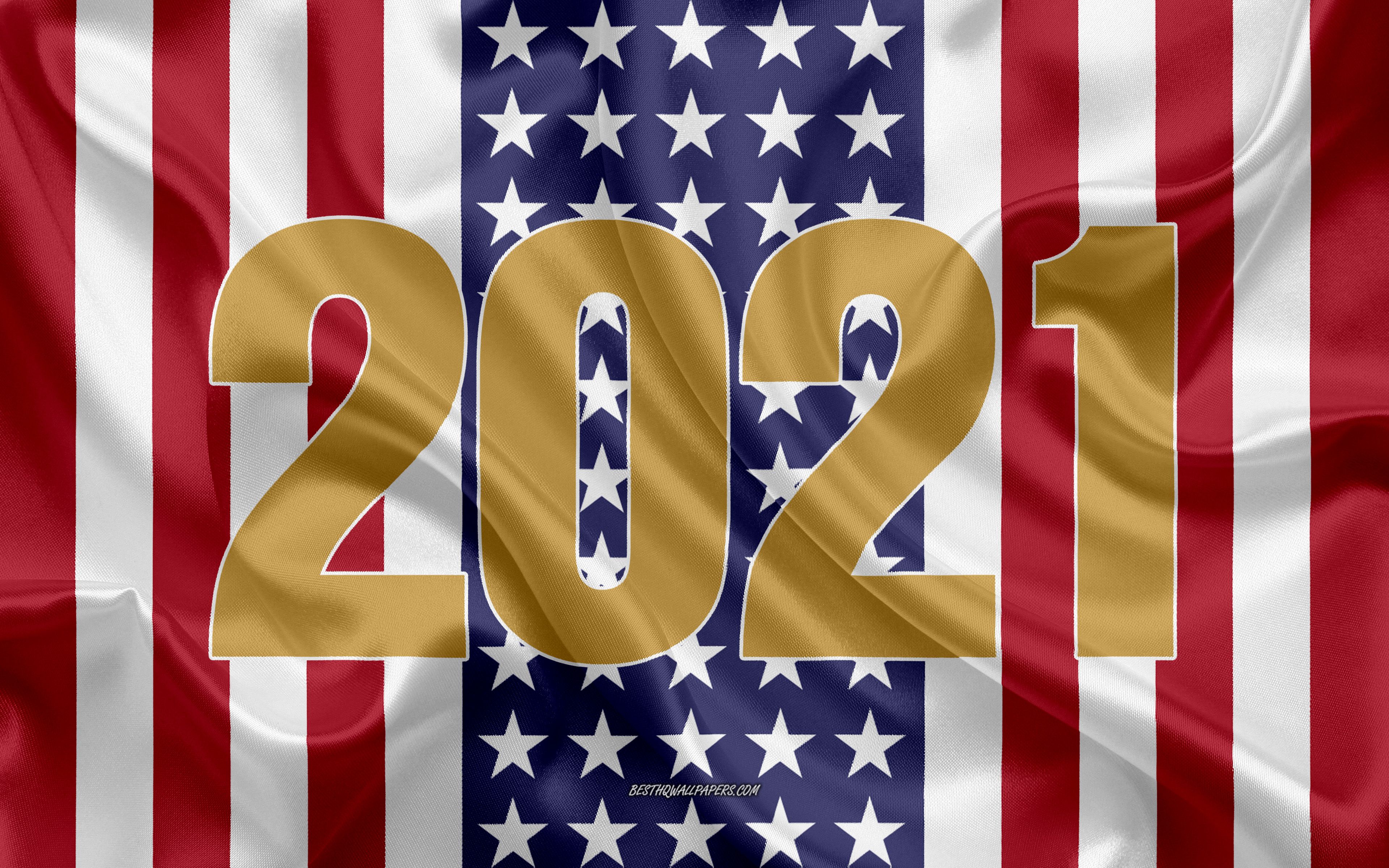 Download wallpaper Happy New Year 2021 USA, 2021 concepts, American flag, 4k, USA, 2021 New Year, 2021 greeting card for desktop with resolution 3840x2400. High Quality HD picture wallpaper