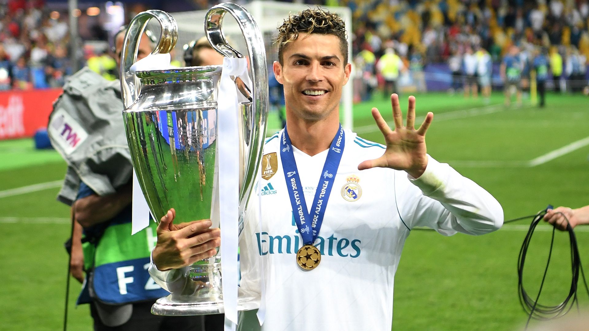 Cristiano Ronaldo With UCL Trophy Wallpaper