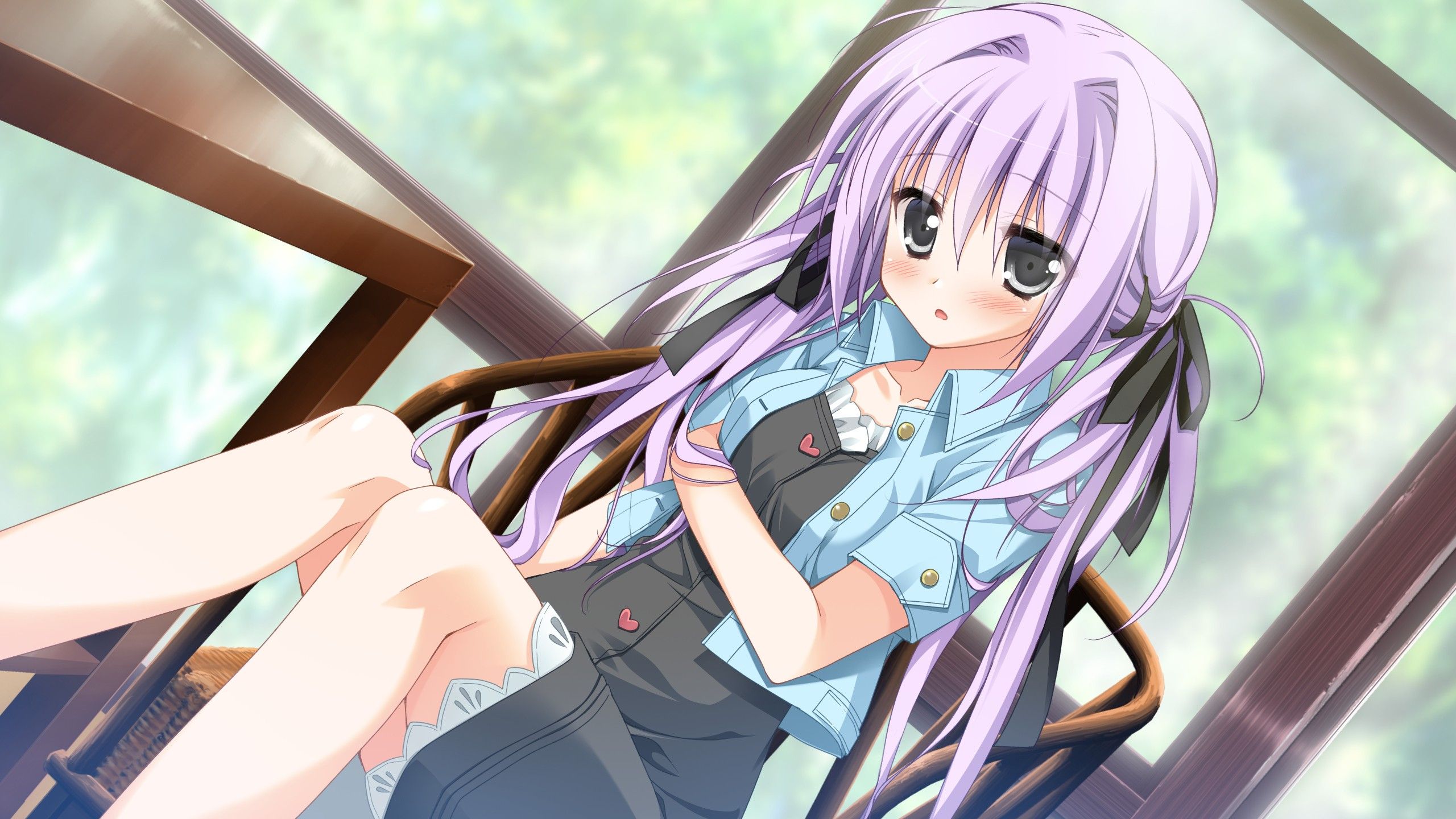 indoors, Long, Hair, Purple, Hair, Black, Eyes, Visual, Novel, Twintails, Game, Cg, Blush, Sitting, Hair, Ribbons, Anime, Girls, Hair, Ornaments, 12, Summer, Sesena, Yau Wallpaper HD / Desktop and Mobile Background