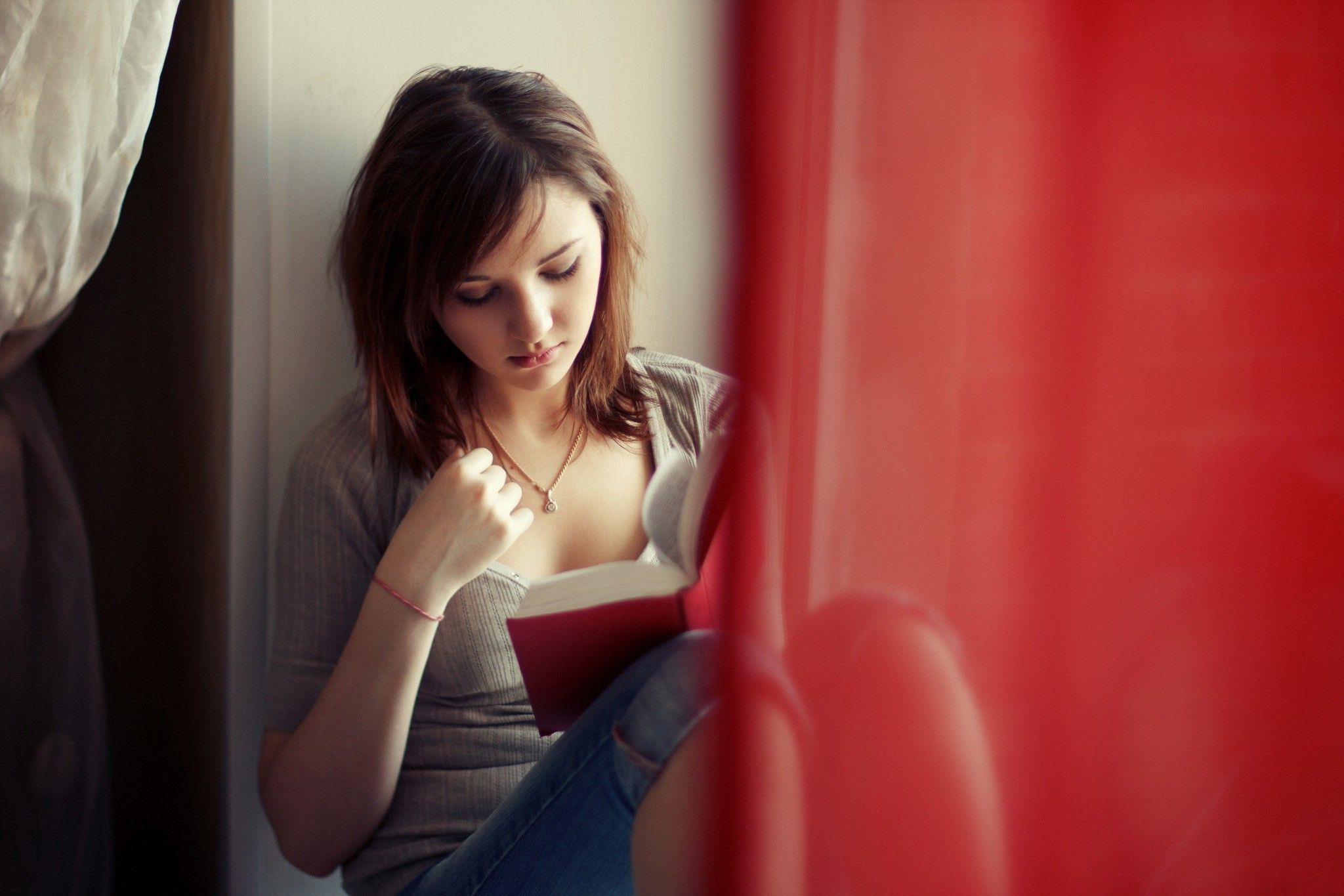 Beautiful Girl Reading Book