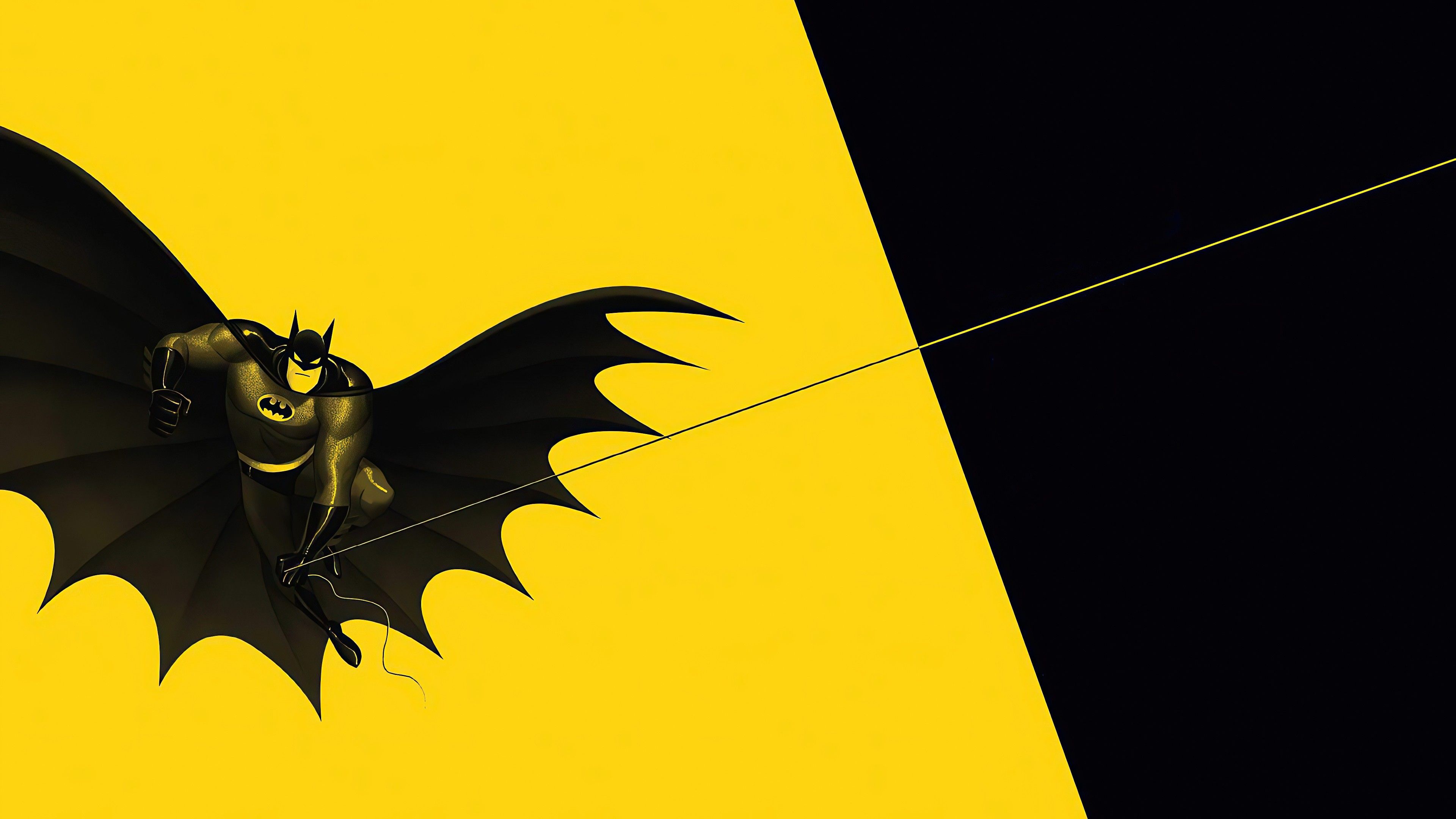 Batman 4K Wallpaper, Minimal art, Yellow background, Black, DC Superheroes, Minimal