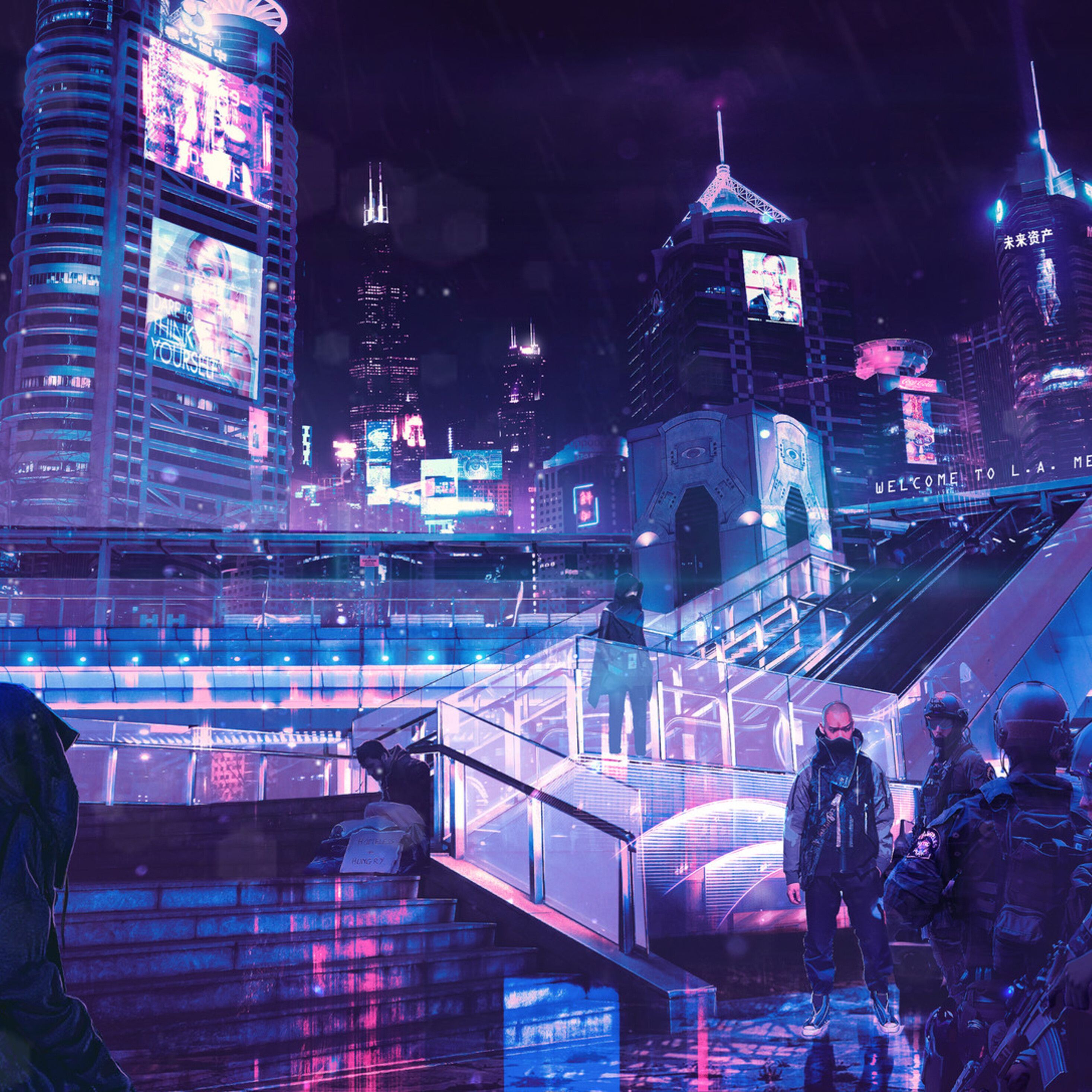 Mobile wallpaper: Cyberpunk, City, Miscellaneous, Machine, Person