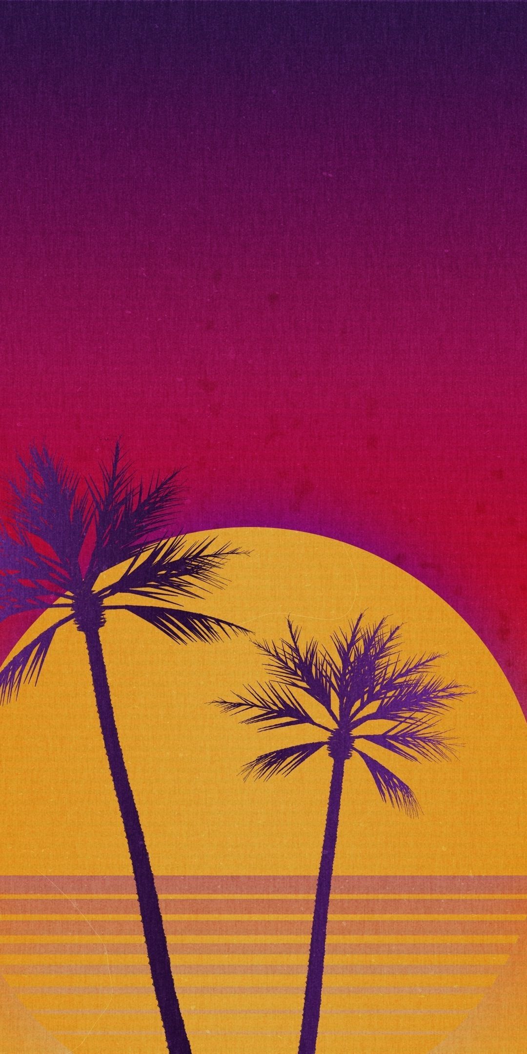 Sun, sunset, palm tree, outrun, art, 1080x2160 wallpaper. Phone wallpaper, Bright paintings, Tropical illustration