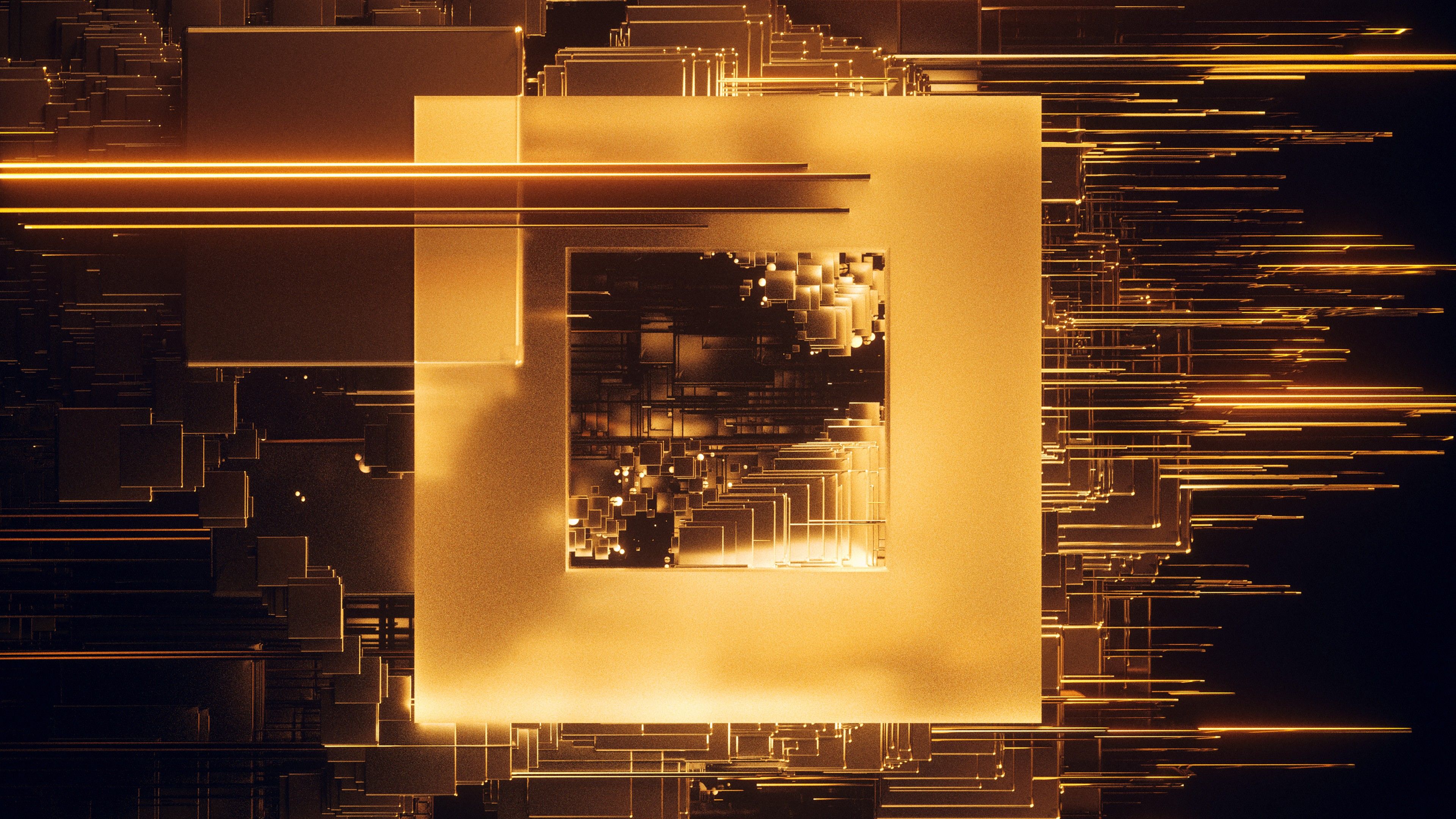 Square 4K Wallpaper, Glitch, Golden, Abstract