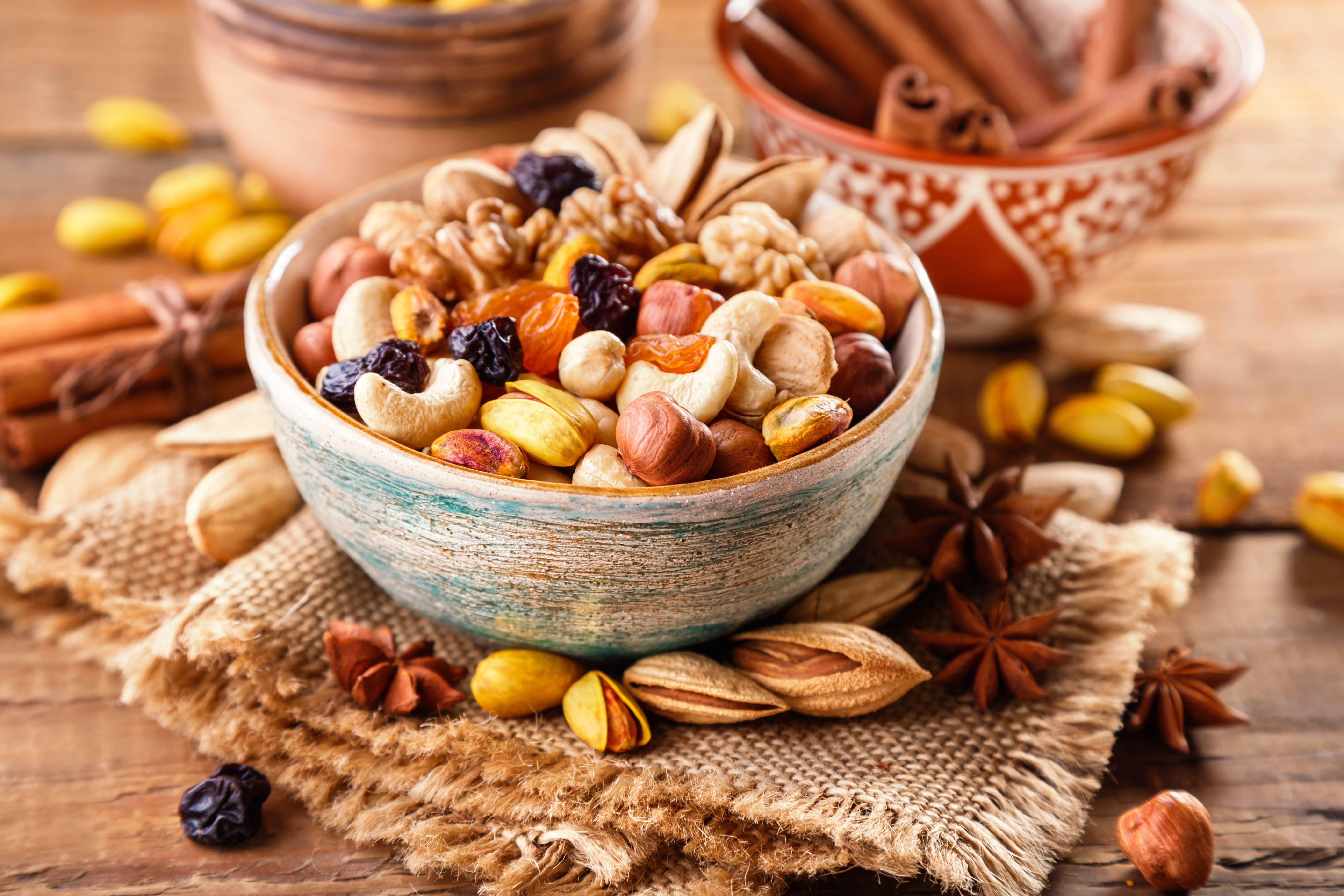 Bowl Full of Mixed Nuts and Dried Fruit 4k Ultra HD Wallpaper