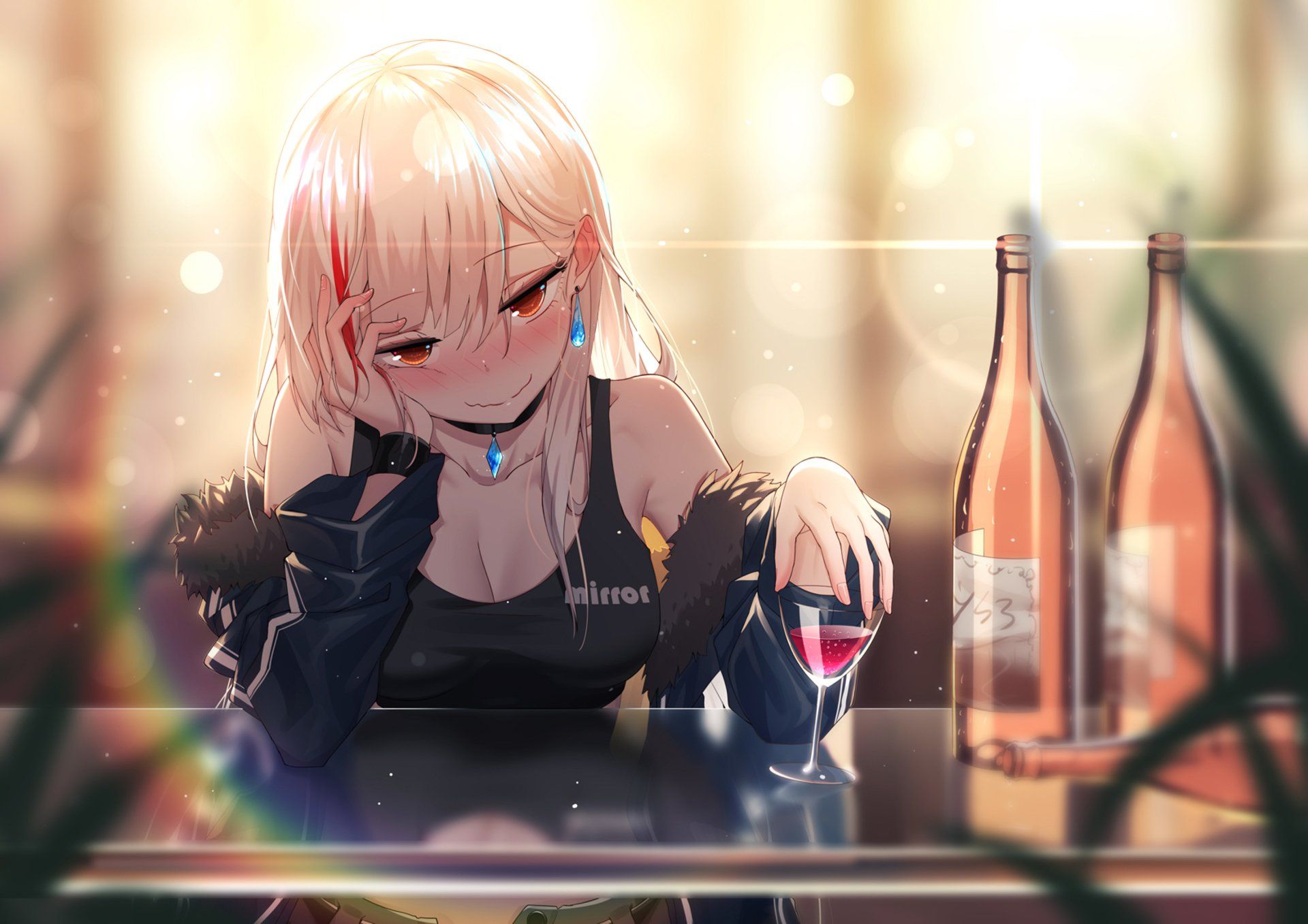 Anime girl drinking too much wine HD Wallpaper