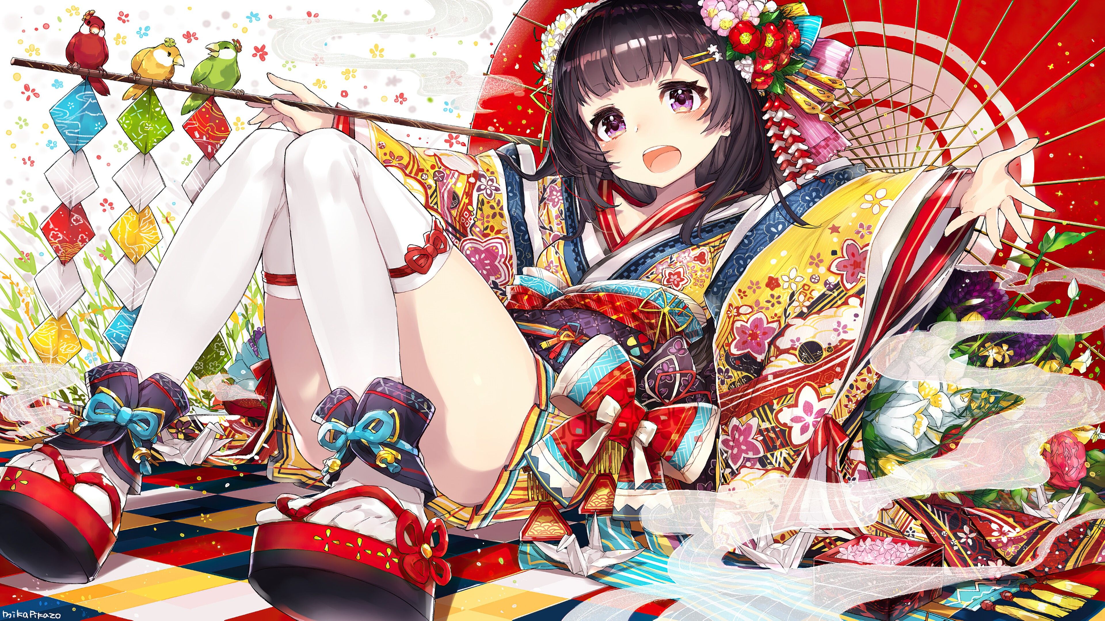 Cute, Anime, Girls, Kimono 4k wallpaper. Mocah HD Wallpaper