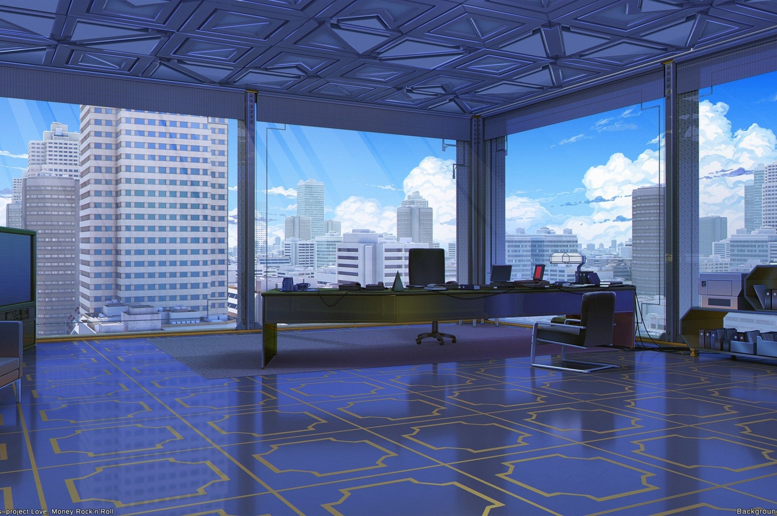 Download 2560x1700 Anime Office, Building, Cityscape, Scenic Wallpaper for Chromebook Pixel