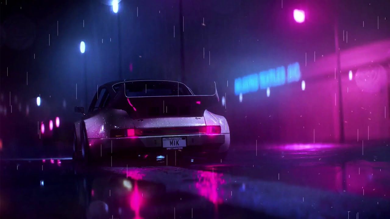 Neon Car In The Rain Animated Wallpaper