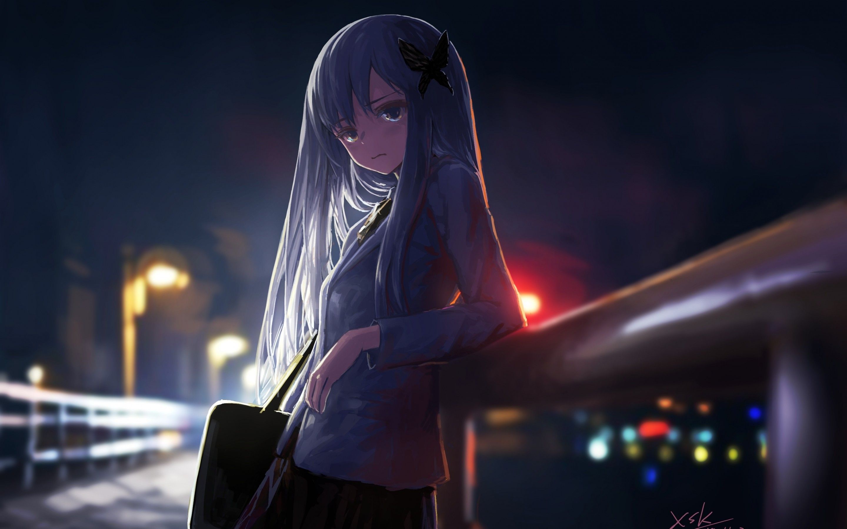 Download 2880x1800 Minato Yukina, Bang Dream, Night Time, School Uniform, Long Hair Wallpaper for MacBook Pro 15 inch