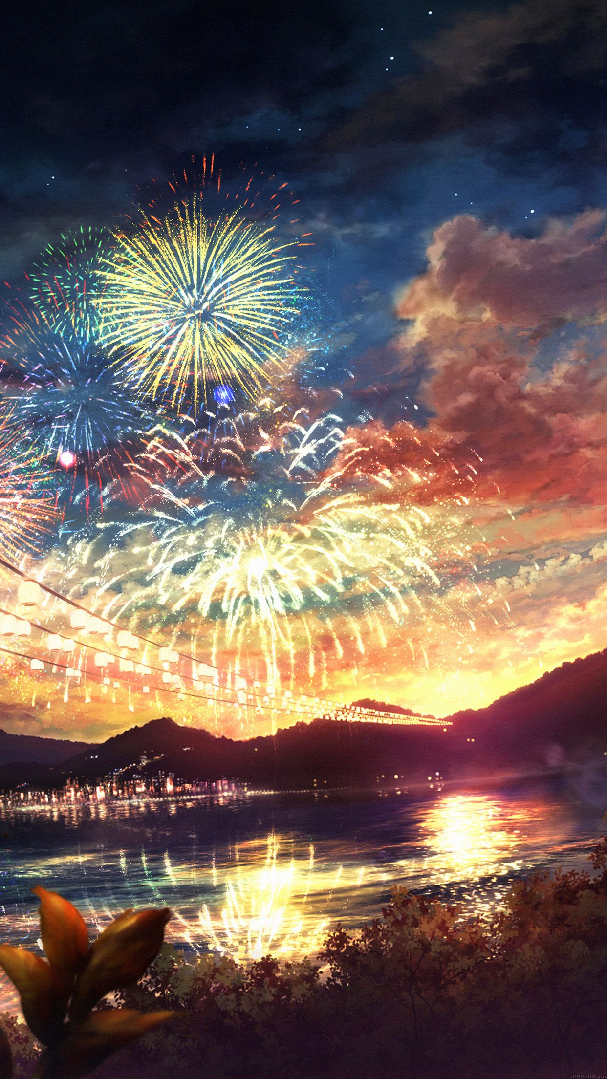iPhone X wallpaper. firework dark night anime art illust