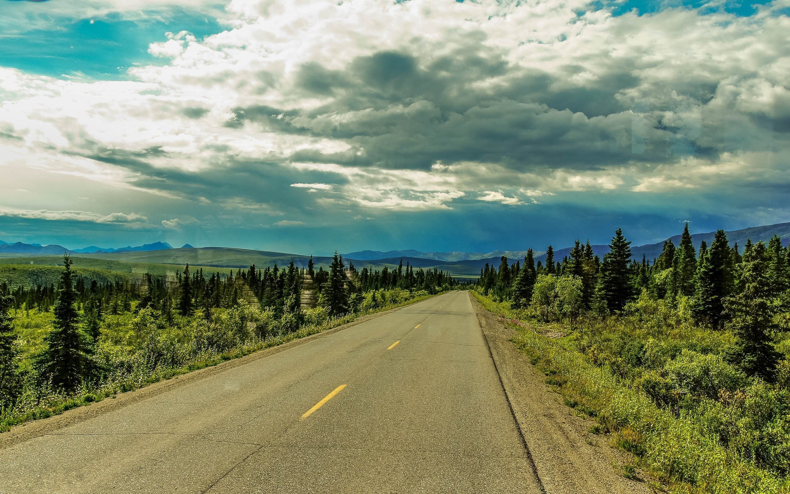 Download wallpaper road, summer, alaska, usa, hdr for desktop with resolution 2560x1600. High Quality HD picture wallpaper