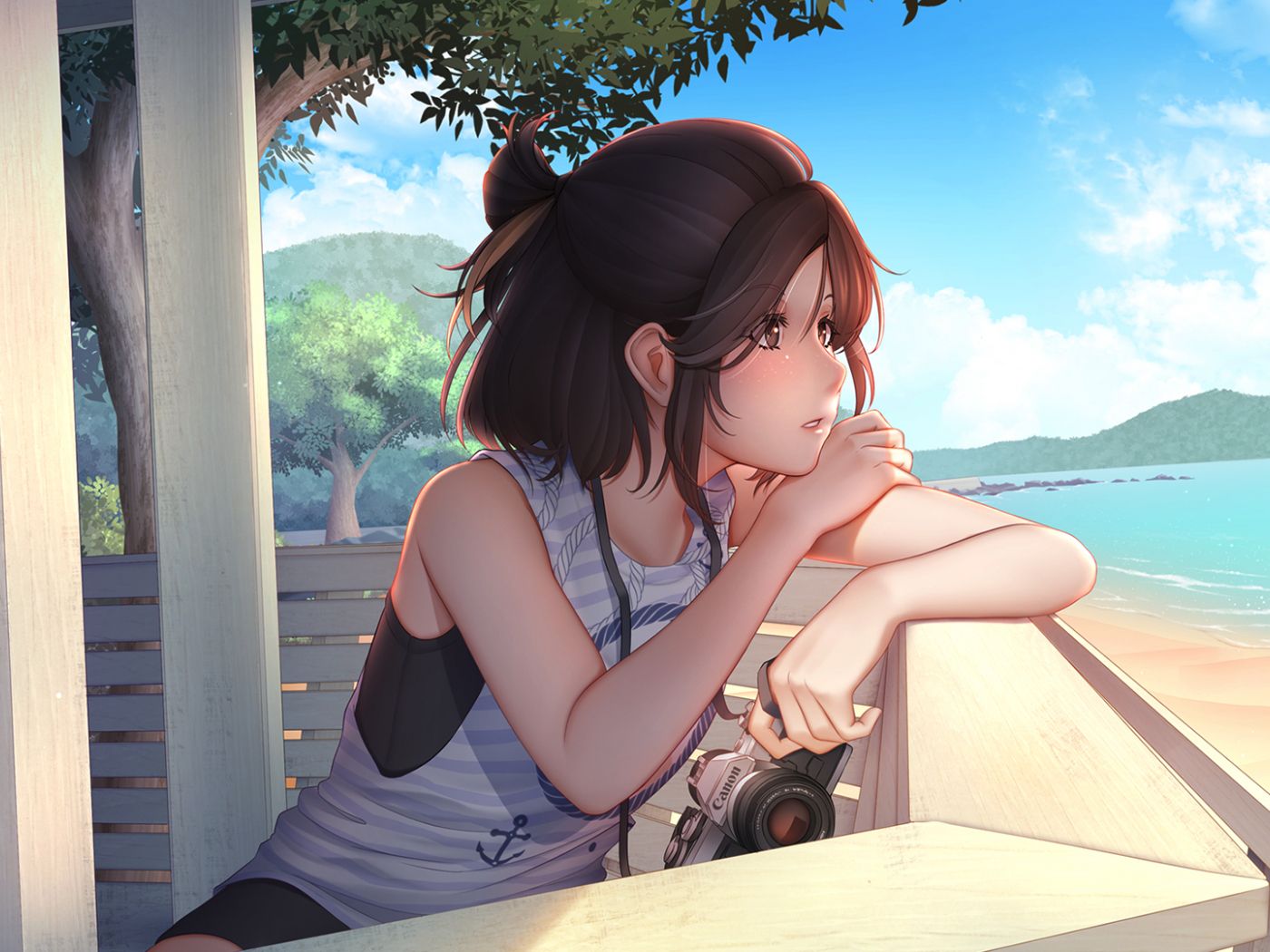 Desktop Wallpaper Original, Anime Girl, Summer, Beach, HD Image, Picture, Background, 7zpigb