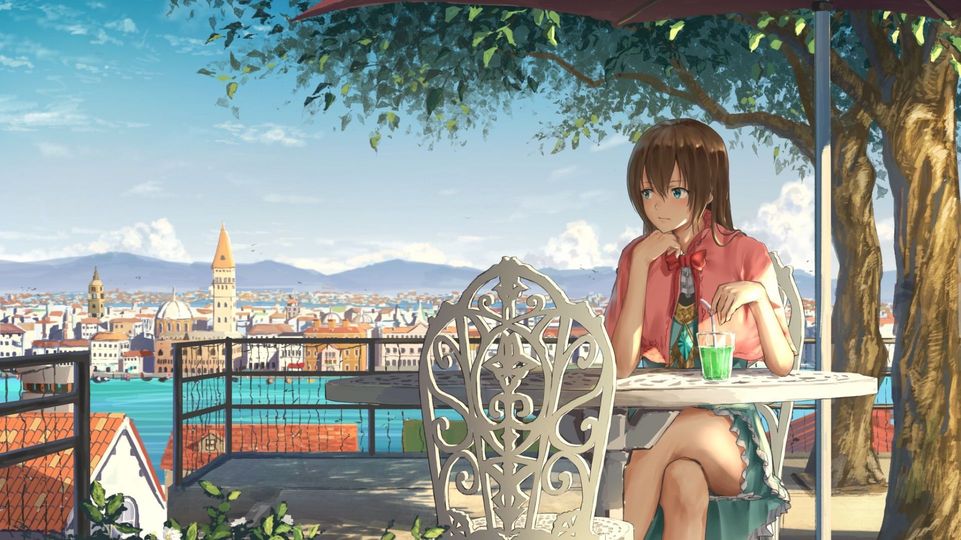 Desktop Wallpaper Cute Girl, Anime, Drinking, Summer, HD Image, Picture, Background, Afc036