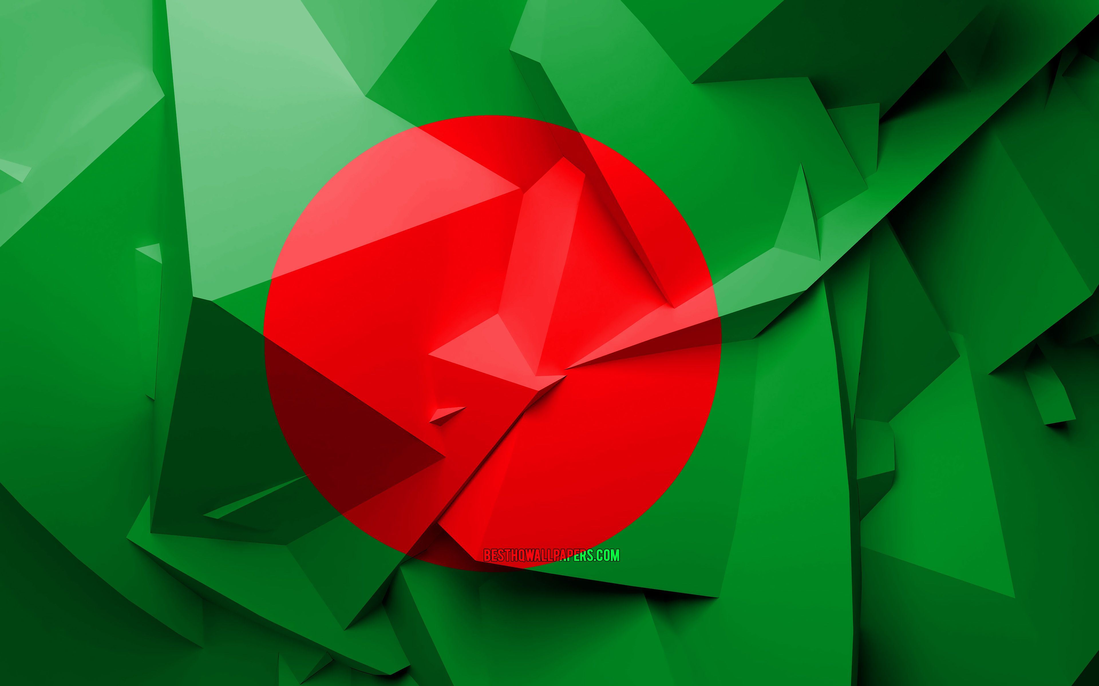 Download wallpaper 4k, Flag of Bangladesh, geometric art, Asian countries, Bangladesh flag, creative, Bangladesh, Asia, Bangladesh 3D flag, national symbols for desktop with resolution 3840x2400. High Quality HD picture wallpaper