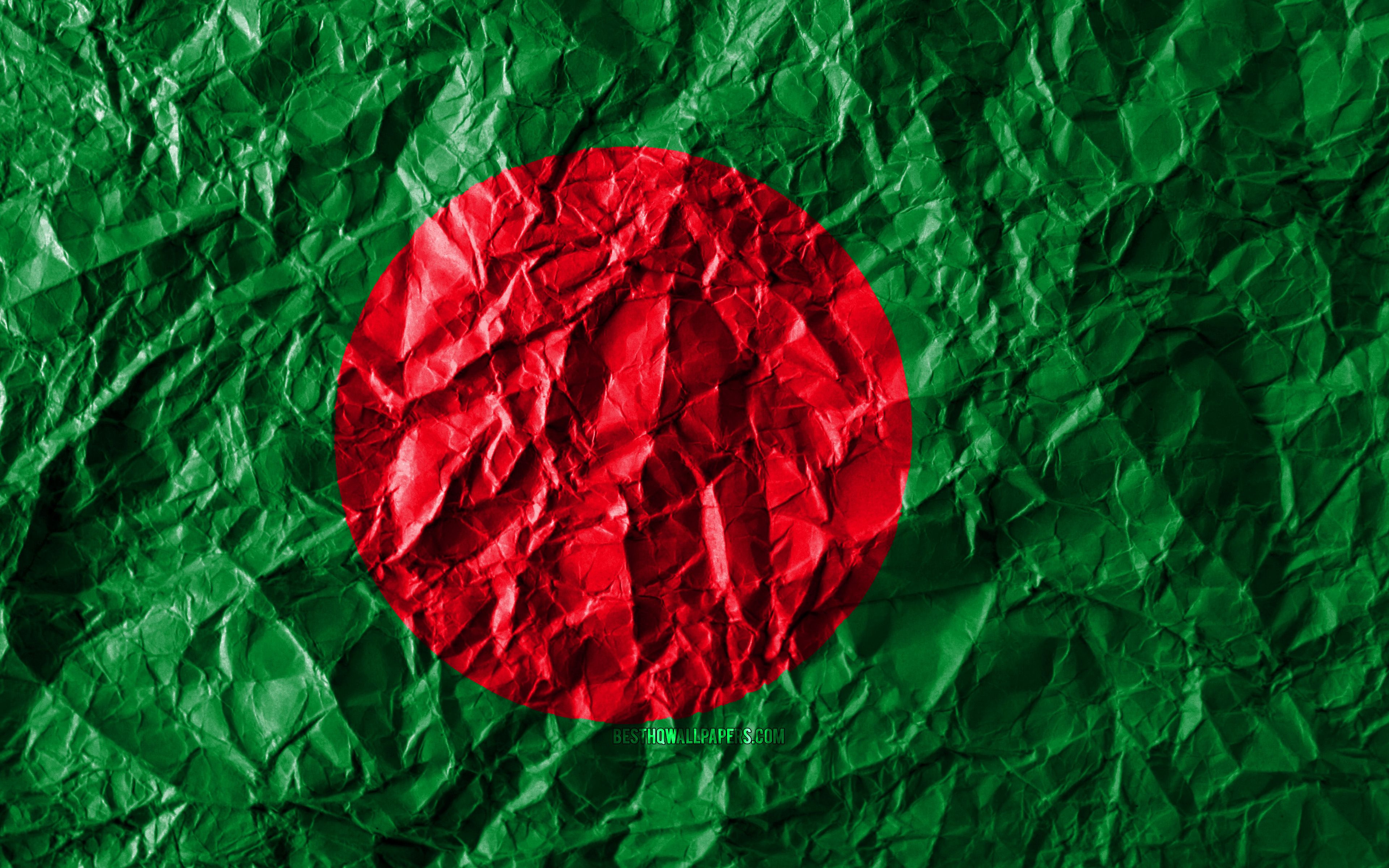 Download wallpaper Bangladesh flag, 4k, crumpled paper, Asian countries, creative, Flag of Bangladesh, national symbols, Asia, Bangladesh 3D flag, Bangladesh for desktop with resolution 3840x2400. High Quality HD picture wallpaper