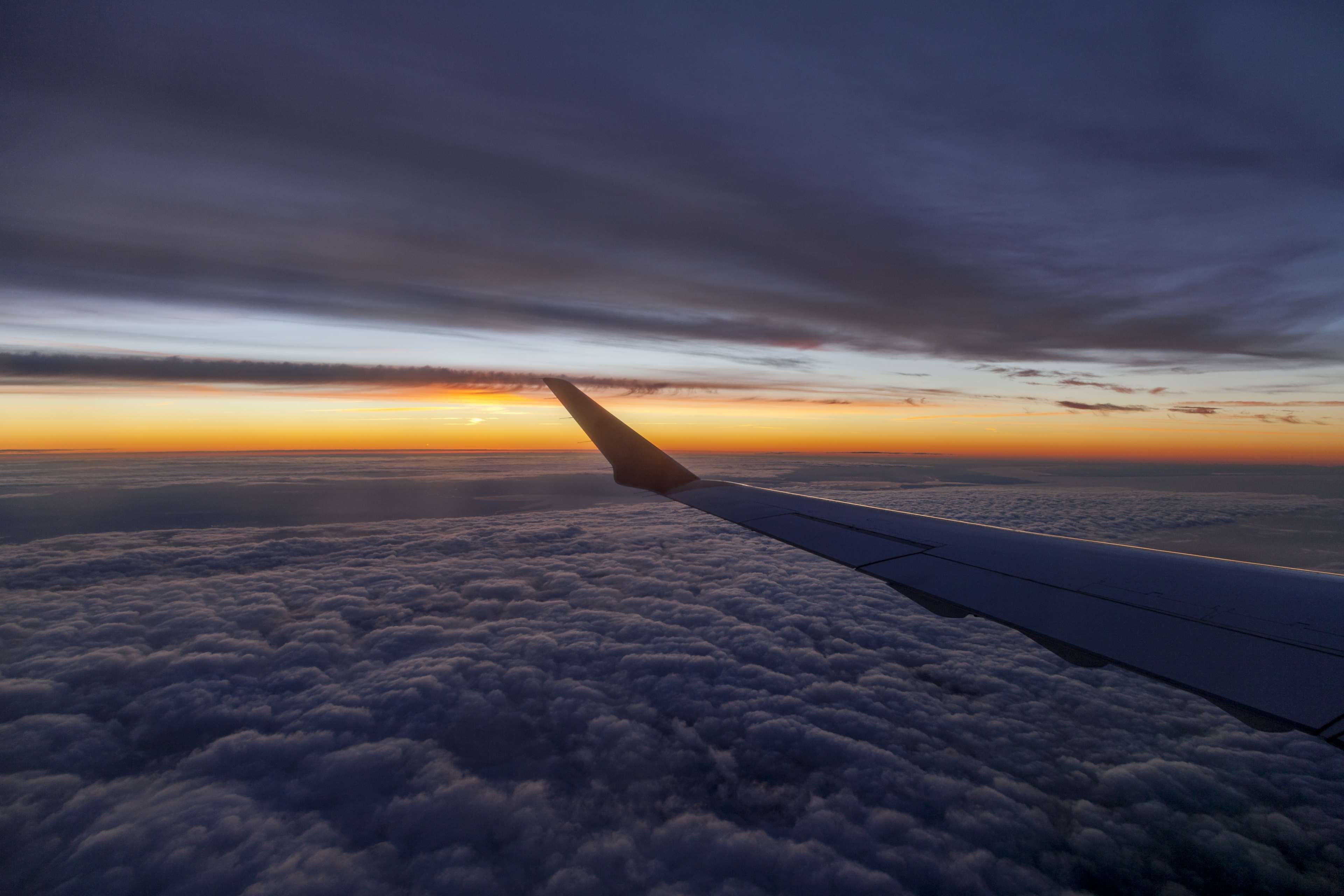 aircraft wing, airplane, cloud, sunset 4k wallpaper