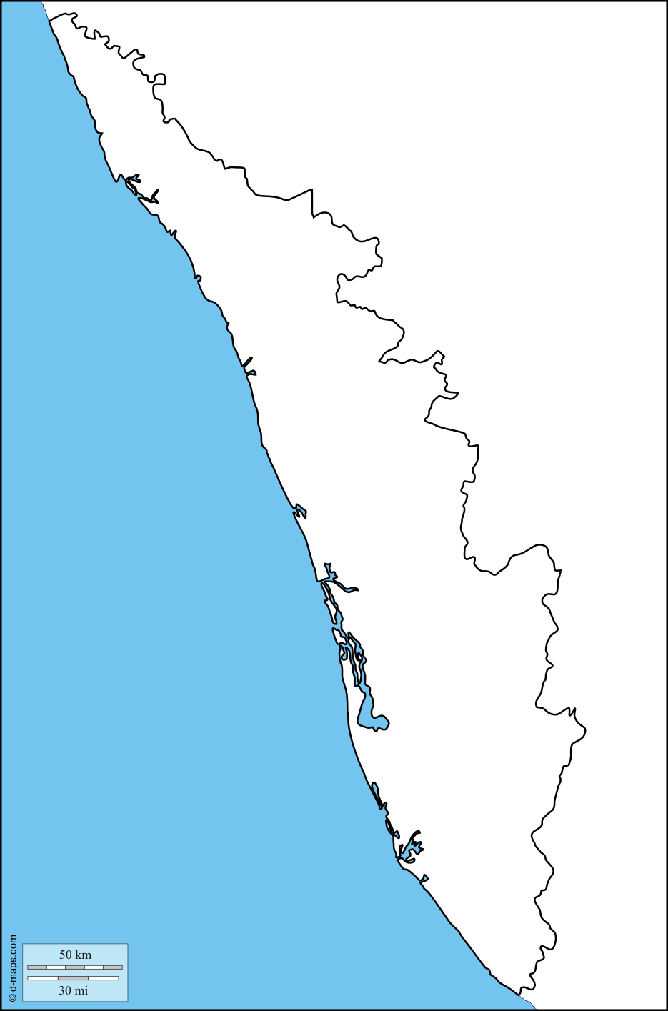 Kerala, free map, free blank map, free outline map, free base map, coasts, limits. Map sketch, Map outline, Free maps