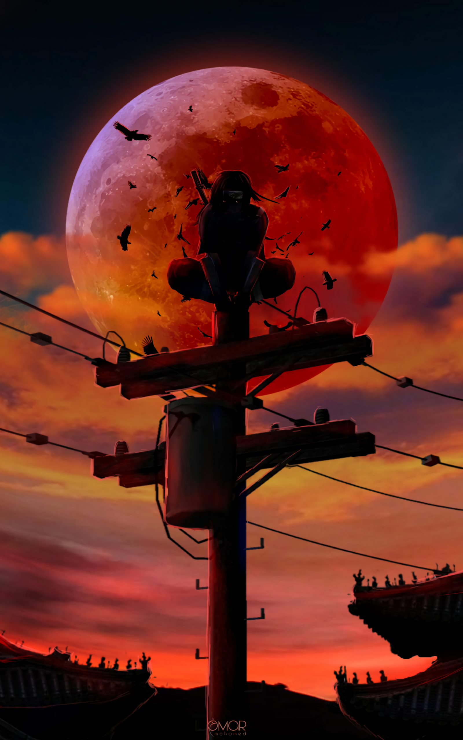 Download 1600x2560 Akatsuki, Uchiha Itachi, Red Moon, Shadow, Ravens Wallpaper for Google Nexus 10