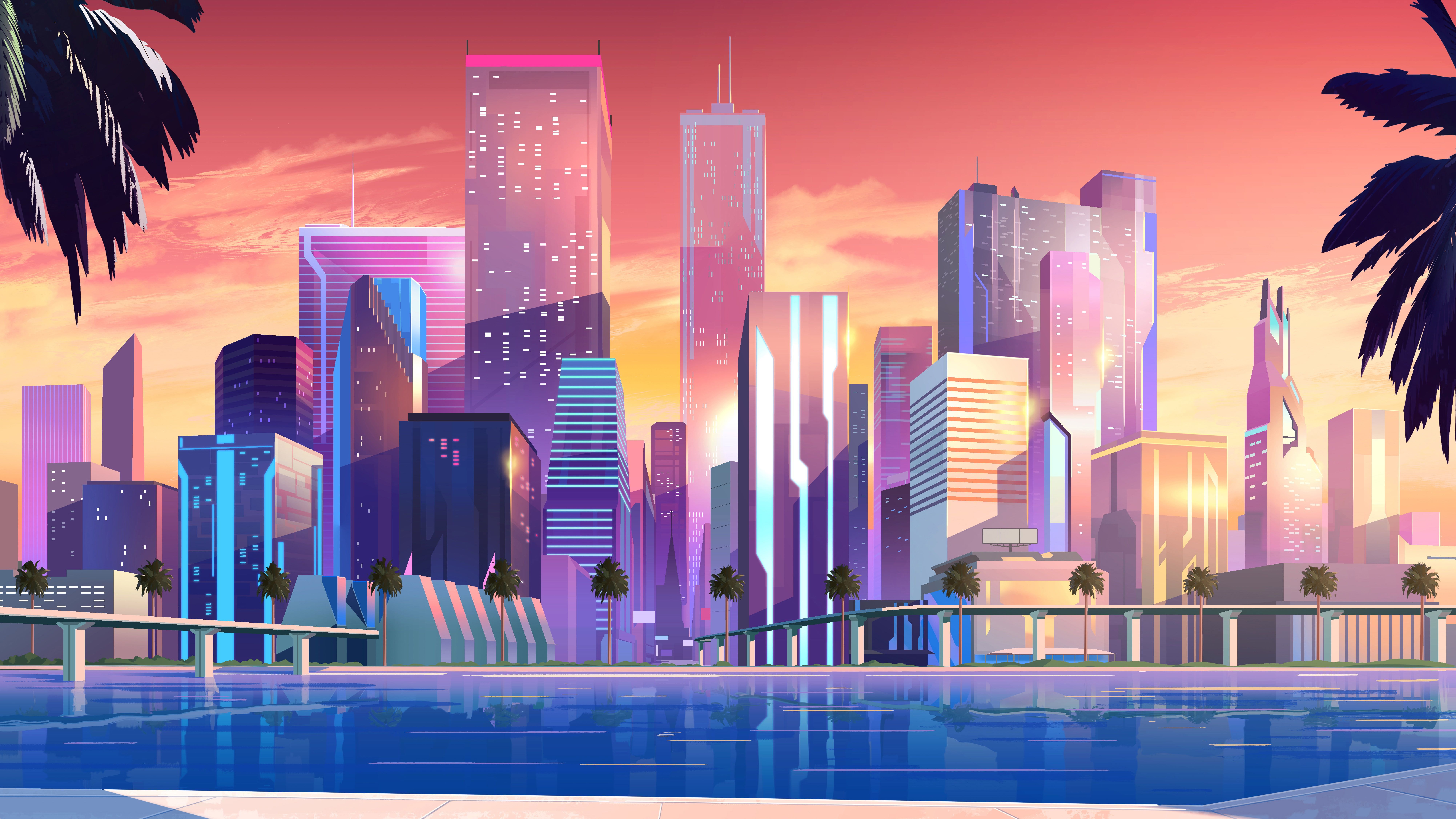 8K #Neon K #Minimal #Buildings #Skyscrapers Moonbeam City K #wallpaper #hdwallpaper #desktop. Cityscape wallpaper, Futuristic city, City wallpaper