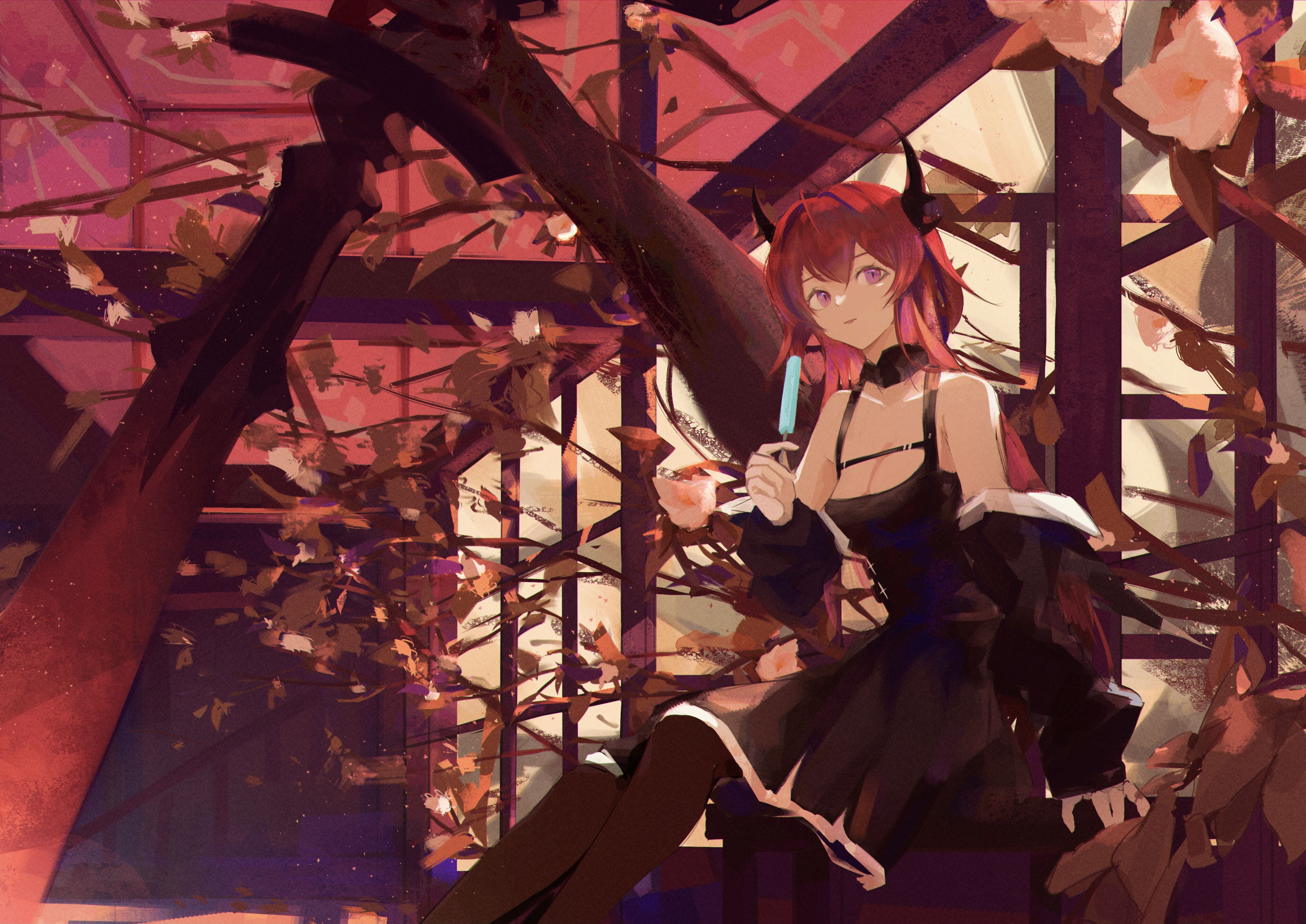 Wallpaper, anime girls, Surtr Arknights, redhead, horns, 7ife 4067x2877