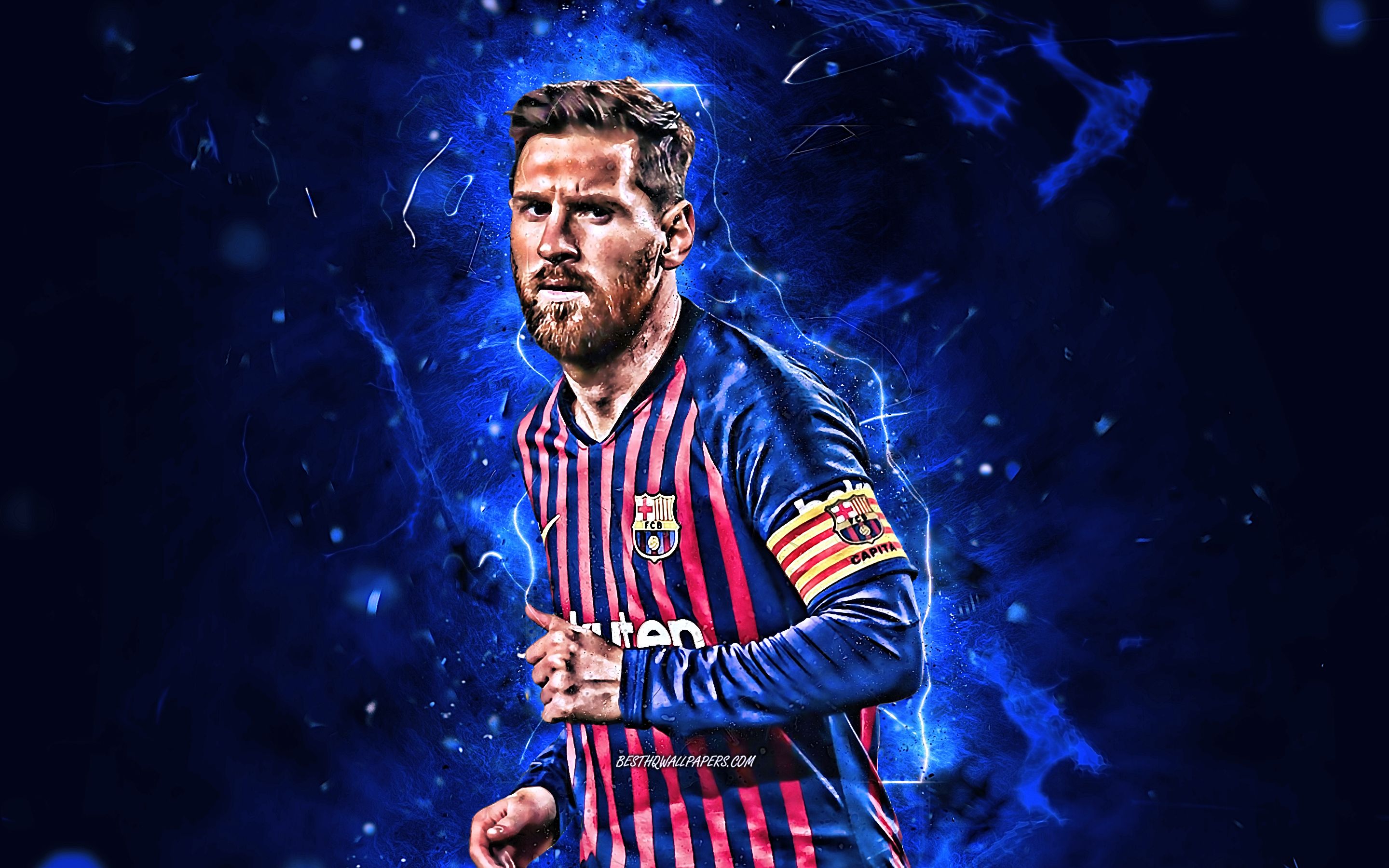 Download Wallpaper Messi, FCB, Barcelona FC, Close Up, Argentinian Footballers, La Liga, Lionel Messi, Leo Messi, Neon Lights, LaLiga, Barca, Soccer, Football Stars For Desktop With Resolution 2880x1800. High Quality HD Picture Wallpaper